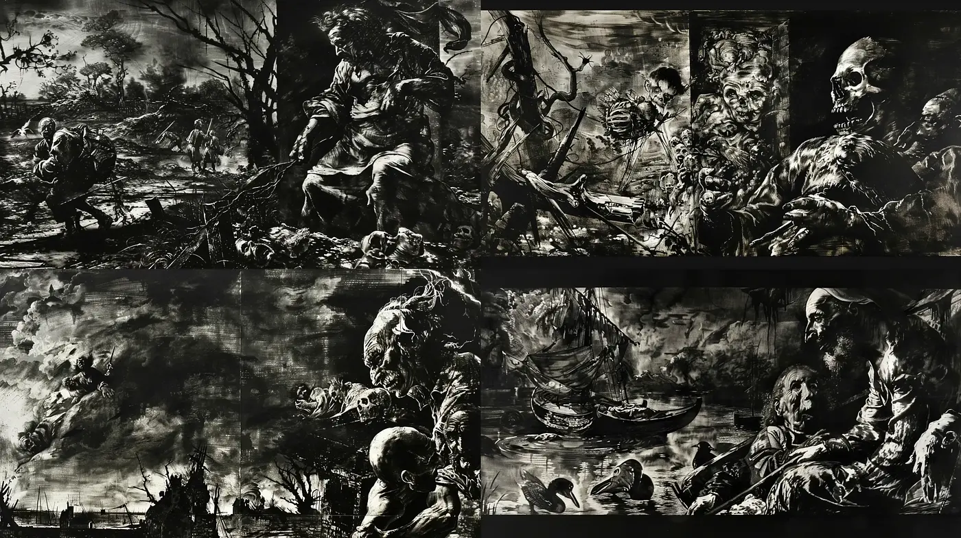 Gothic Echoes in Monochromatic Dreamscape - Midjourney sref style