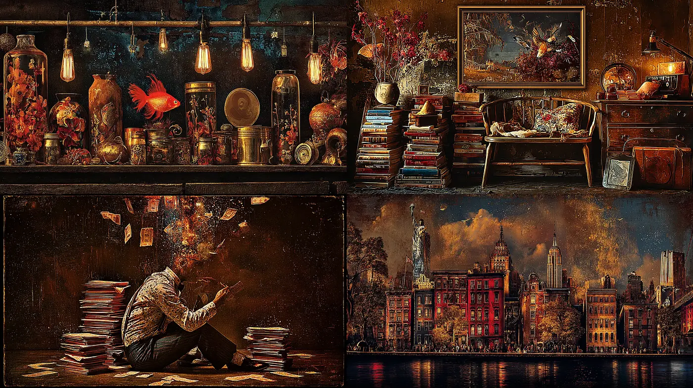 Eclectic Vintage Atmosphere Infused with Whimsical Charm and Artistic Complexity - Midjourney sref style