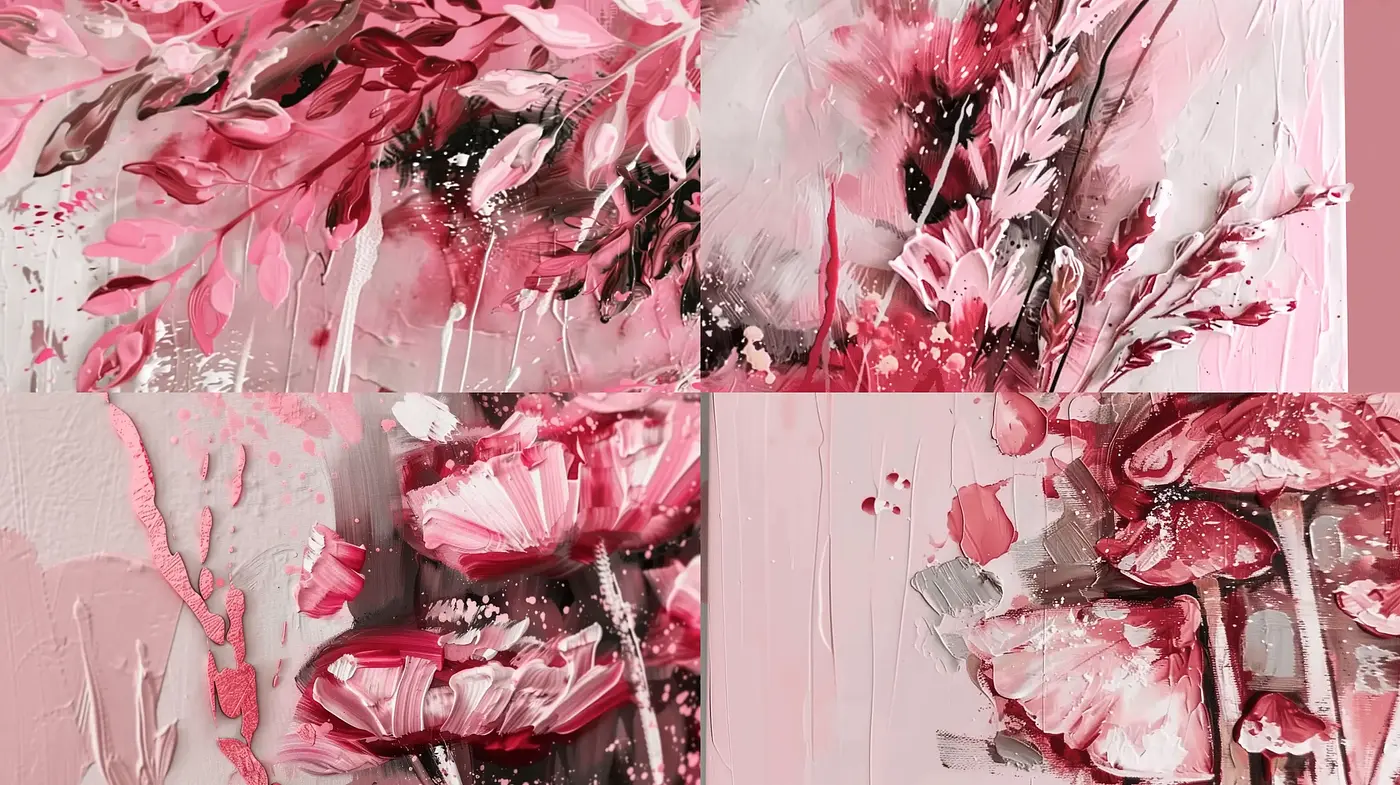 Abstract Expressionist Blossom Fervor in Rose Tinted Panorama - Midjourney sref style