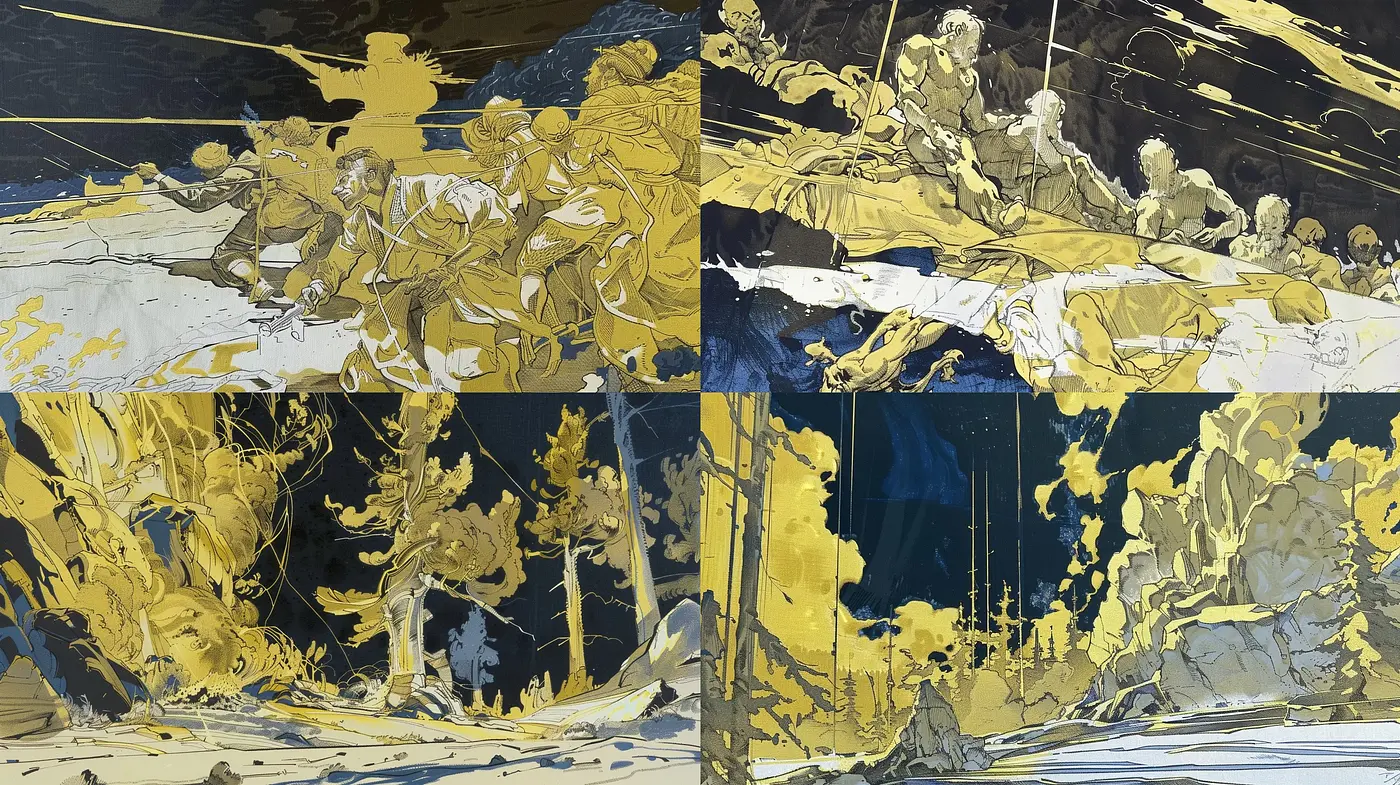 Dynamic Contrasts of Golden Hues in Abstract Expressionism - Midjourney sref style