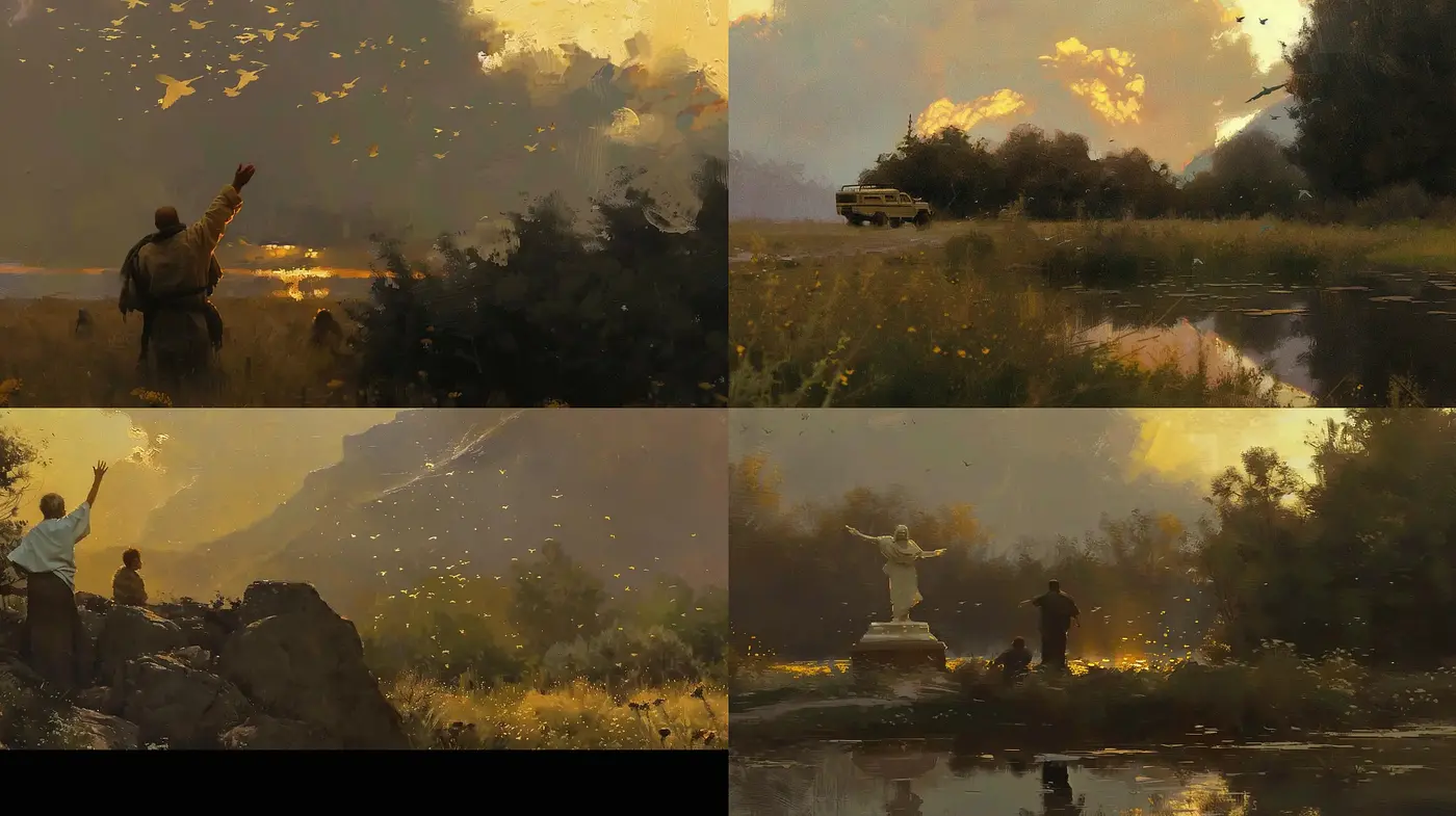 Twilight Reverie: A Tapestry of Dusky Hues and Textured Moments - Midjourney sref style