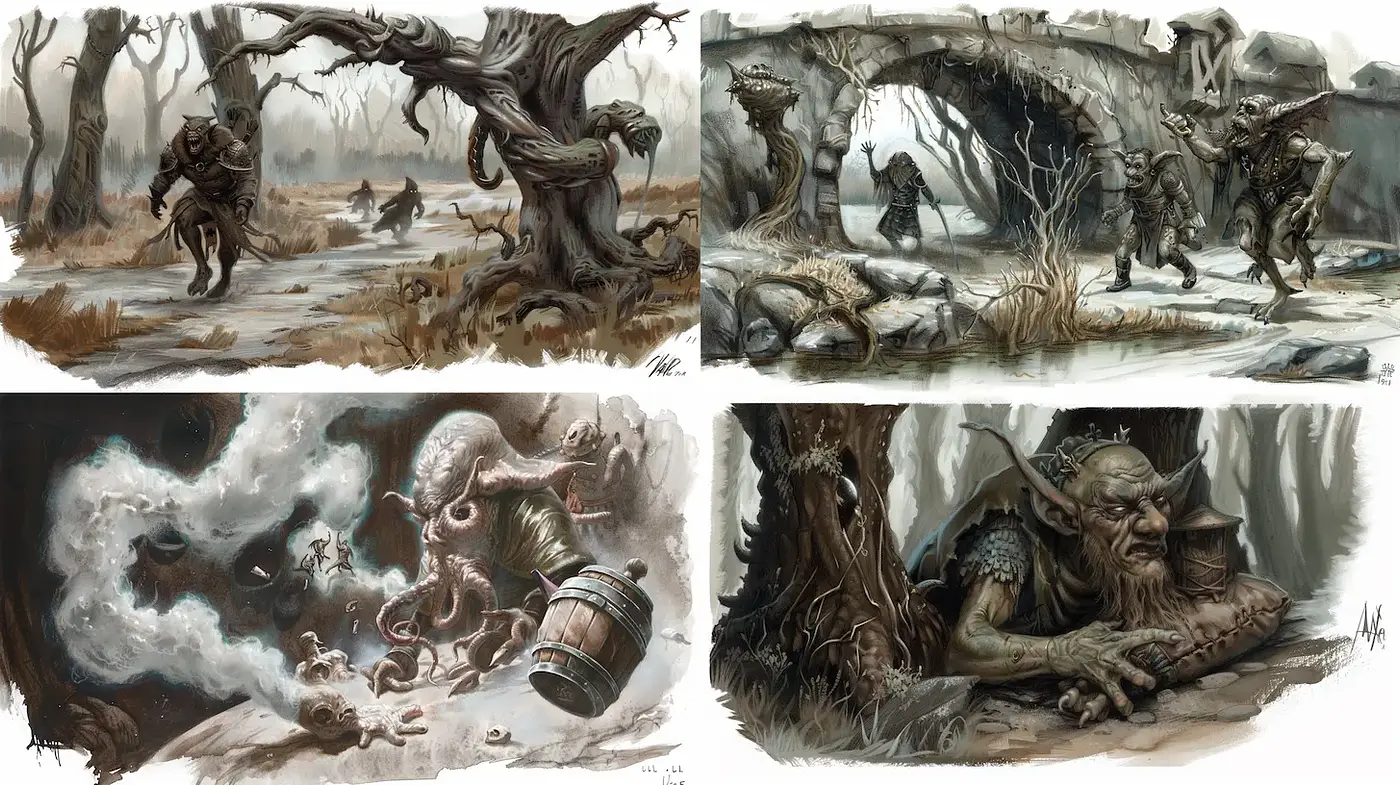 Dark Fantasy with Rich Textural Depth and Intricate Detail - Midjourney sref style