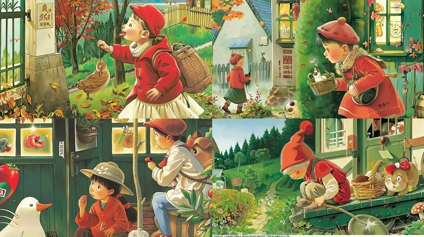 Whimsical Storybook Illustrations with Pastoral Charm - Midjourney sref style