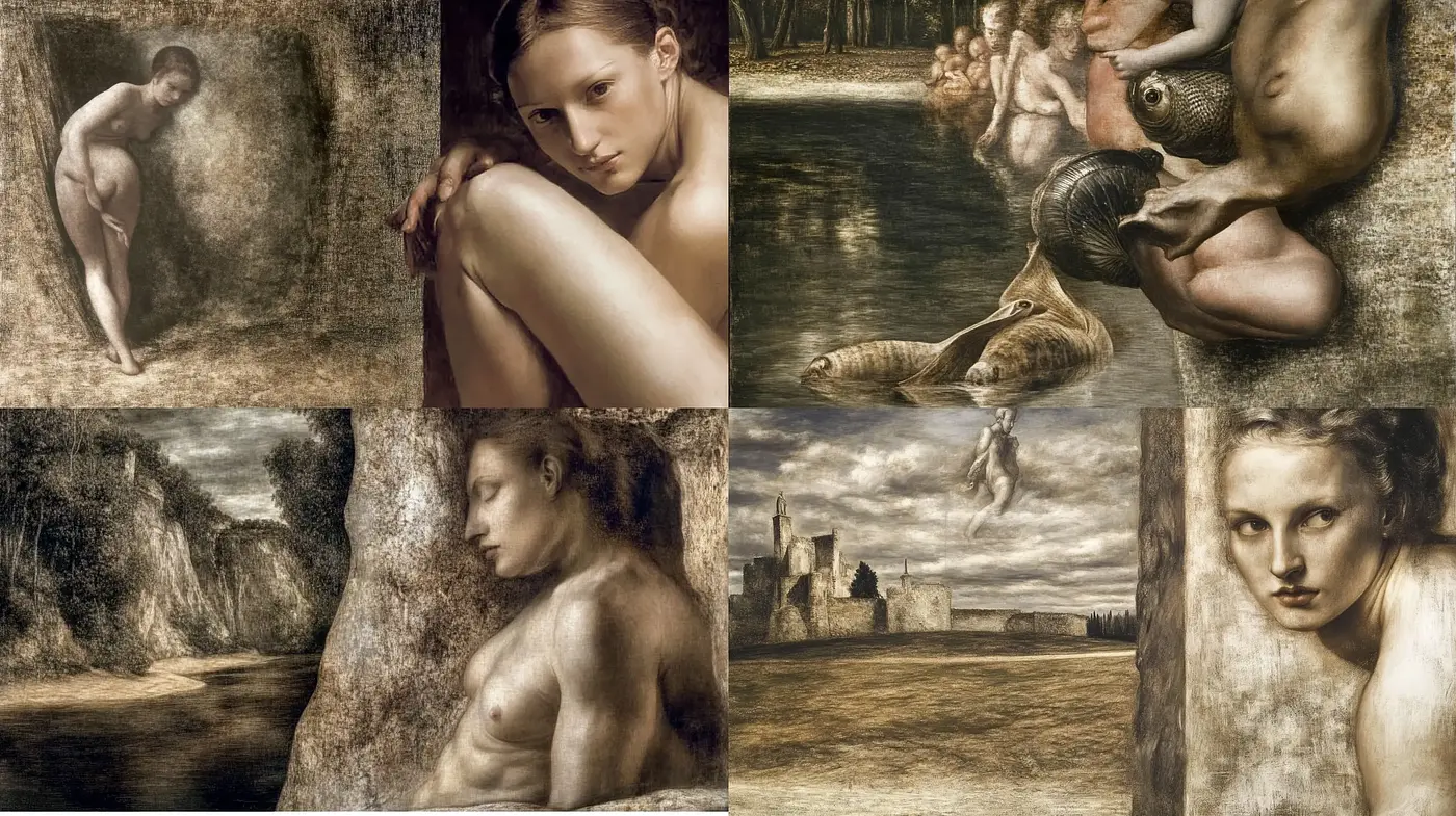 Time-Worn Texture and Sepia-Toned Renaissance Reverie - Midjourney sref style