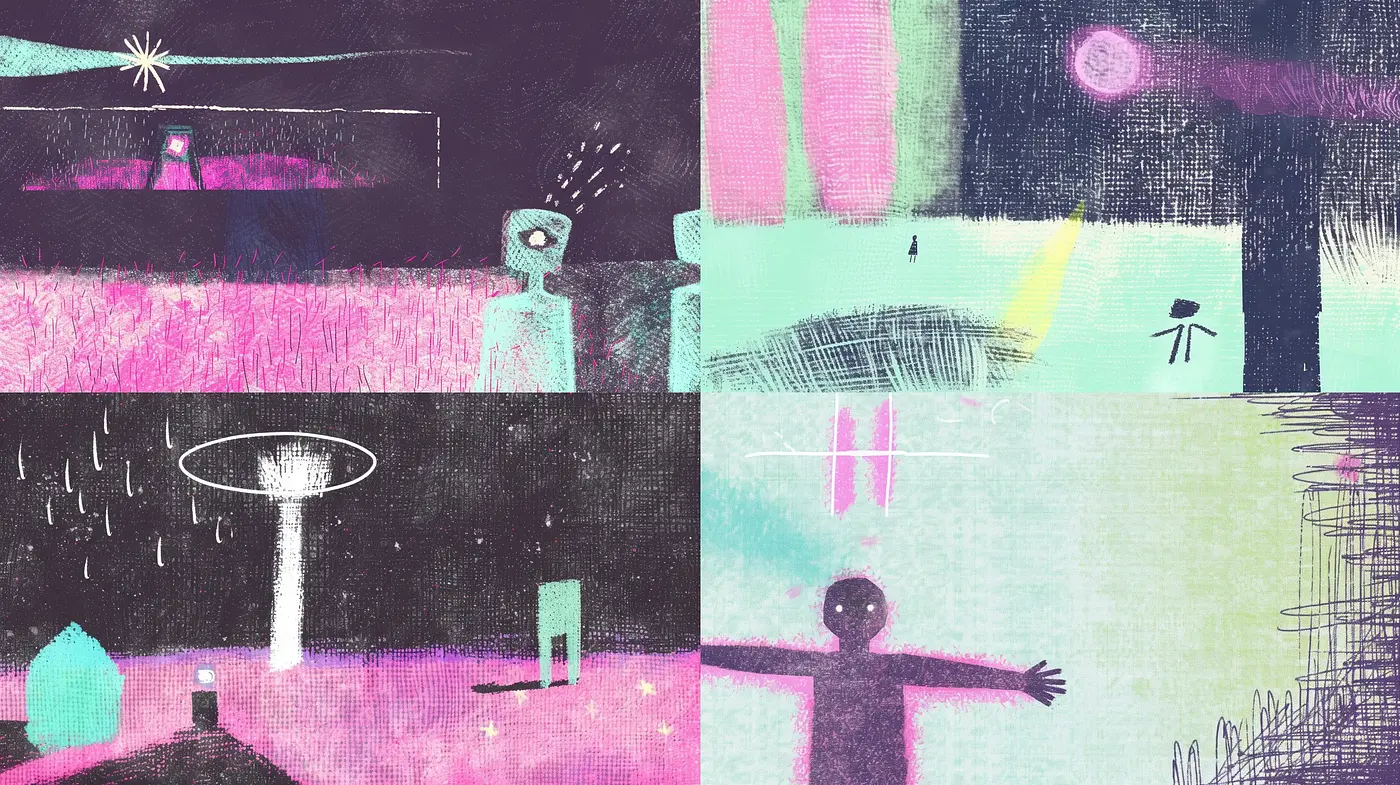Ethereal Nightscapes with Textured Expressionism - Midjourney sref style
