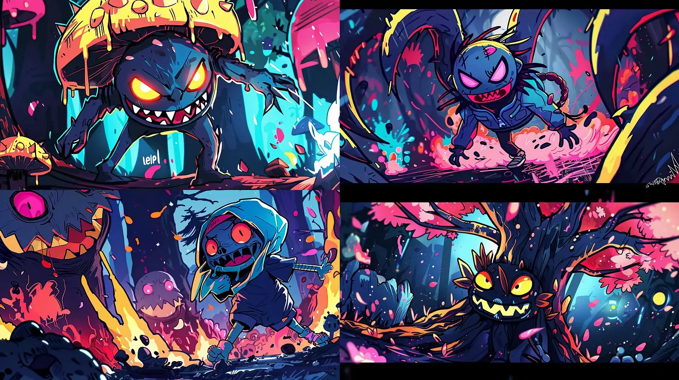 Dynamic Comic Frenzy: An Explosion of Vivid Colors and Exaggerated Forms - Midjourney sref style