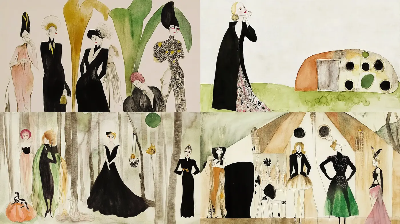 Whimsical Elegance in Fashion Illustration with a Watercolor Essence - Midjourney sref style