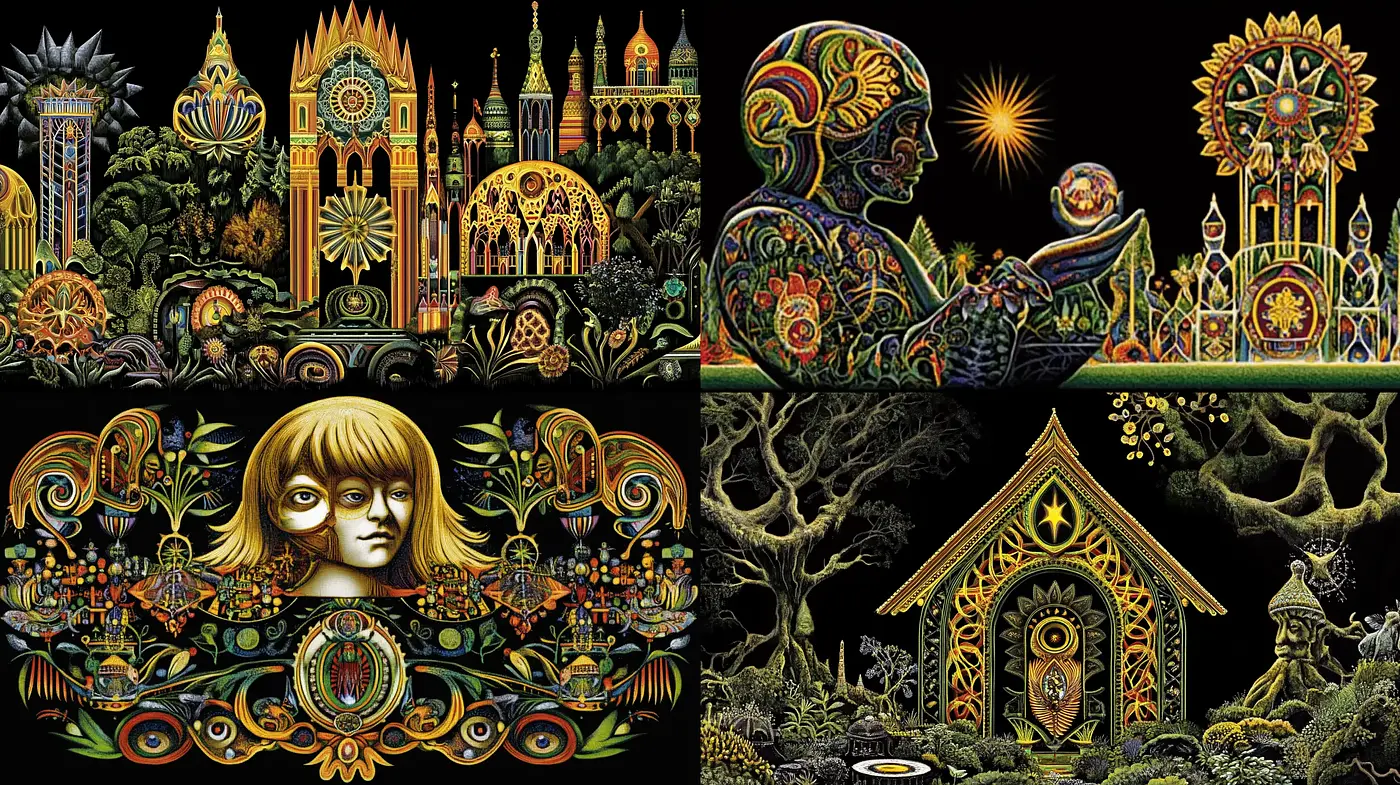 Luminous Tapestry: A Fusion of Stained Glass Artistry and Illuminated Manuscript Aesthetics - Midjourney sref style