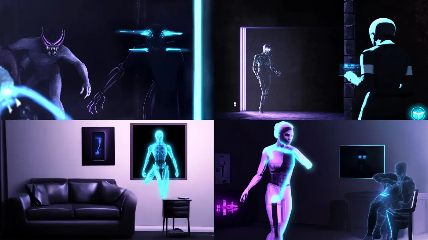 Neon Noir Cyberpunk Aesthetics Across Four Scenes - Midjourney sref style