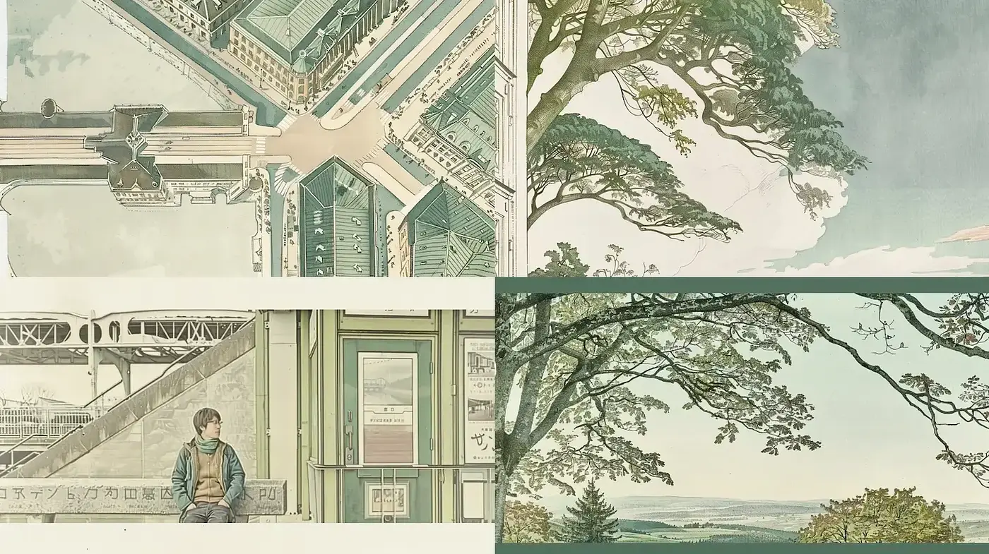Serene Urban and Natural Landscapes with a Touch of Nostalgia - Midjourney sref style