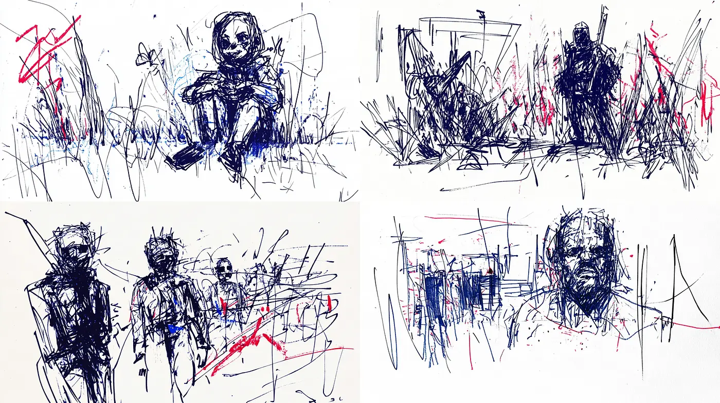 Expressive and Chaotic Ink Sketch Illustrations - Midjourney sref style