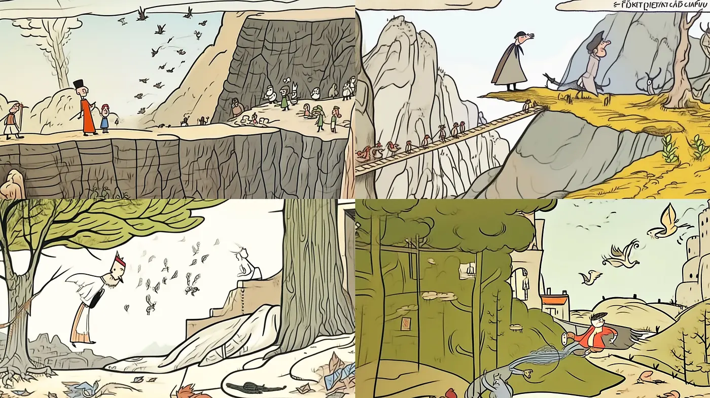 Whimsical Storybook Illustrations with a Nostalgic Palette and Stylized Nature - Midjourney sref style
