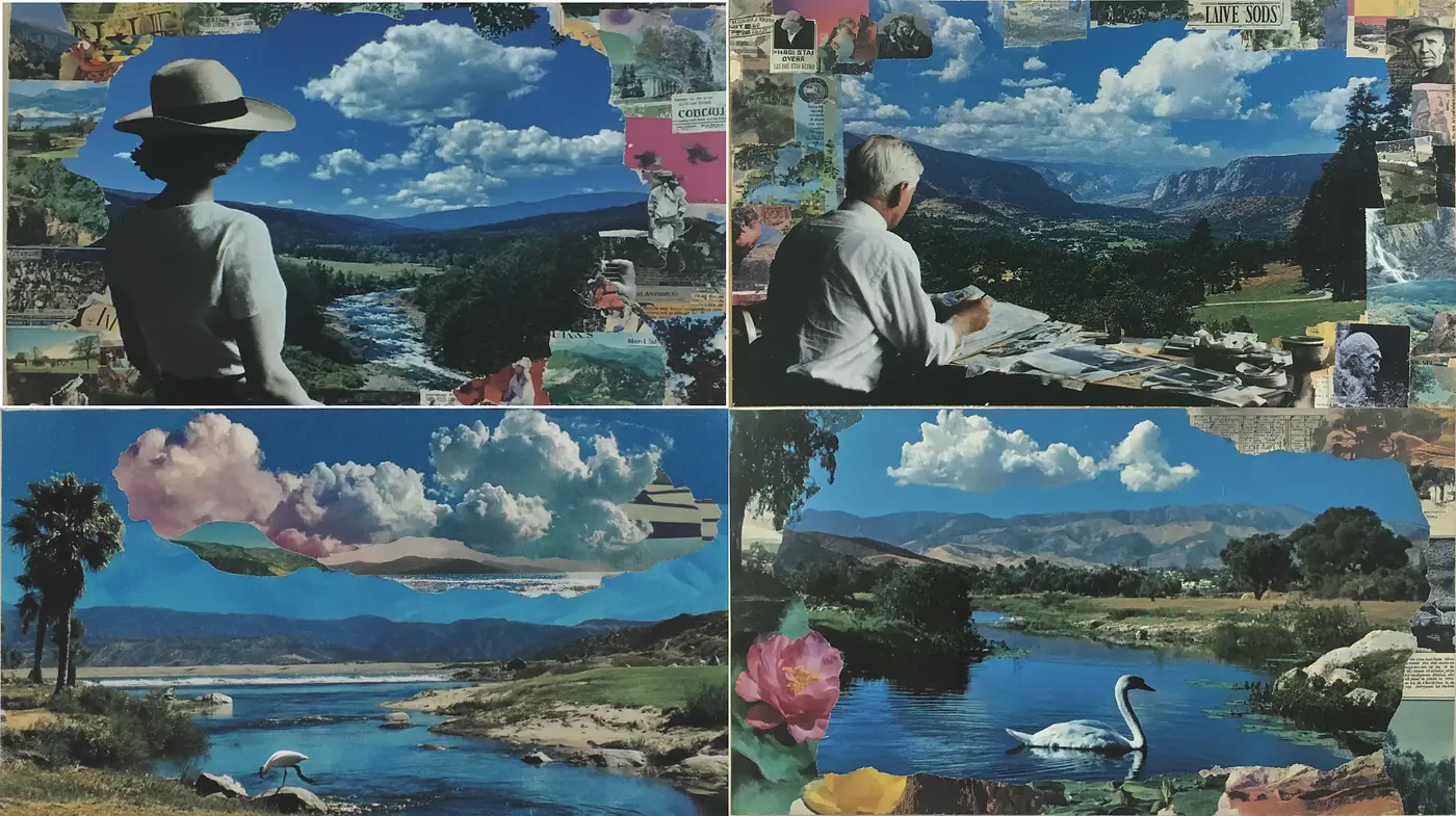 Ethereal Landscape Collage with a Dreamlike Quality - Midjourney sref style