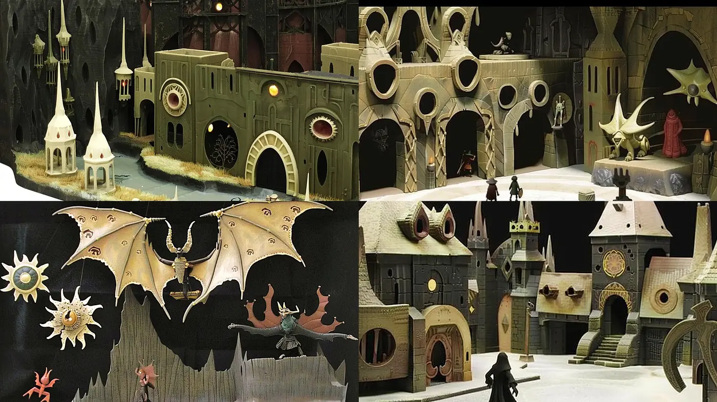 Enigmatic Gothic Fantasy Realms with Surreal Architectural Forms - Midjourney sref style