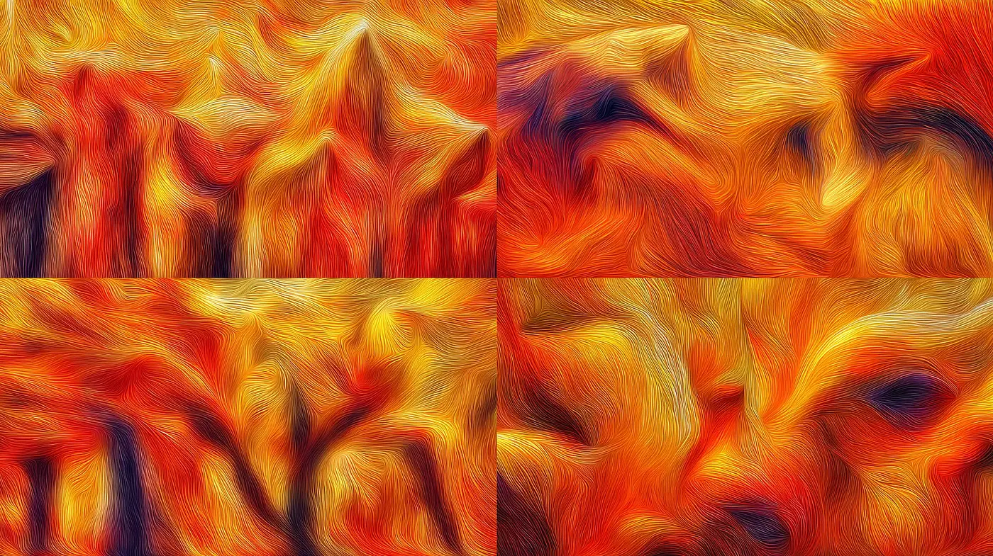 Vibrant, textured abstractions inspired by fluid brush techniques - Midjourney sref style