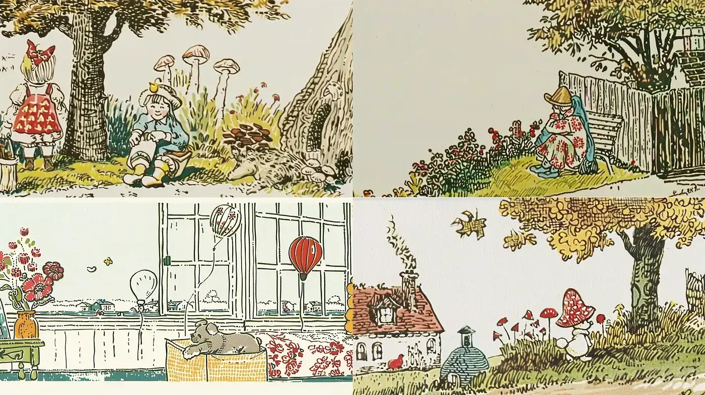 Whimsical Enchantment in Line-Drawing Illustration - Midjourney sref style