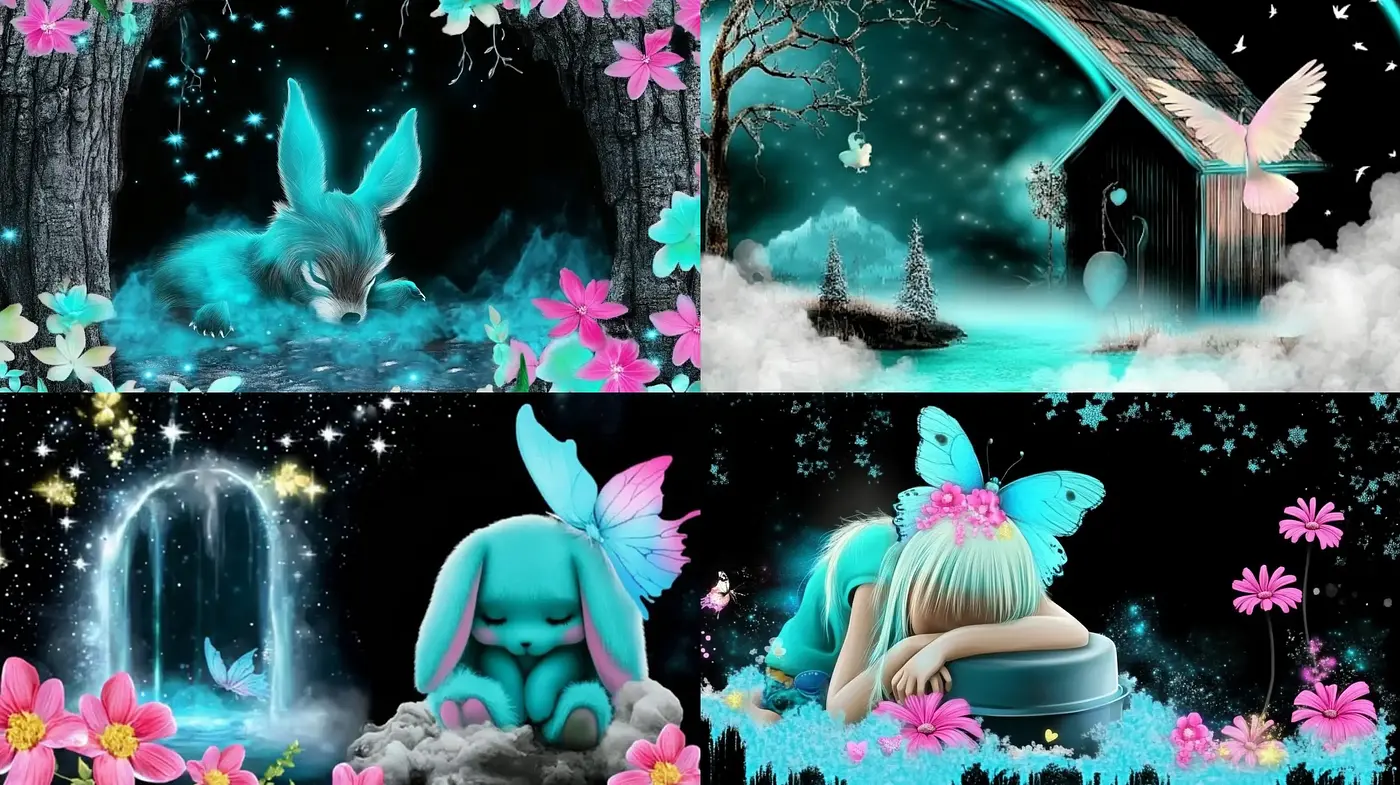 Enchanted Nocturnal Dreamscape with Vibrant Flora and Ethereal Glow - Midjourney sref style