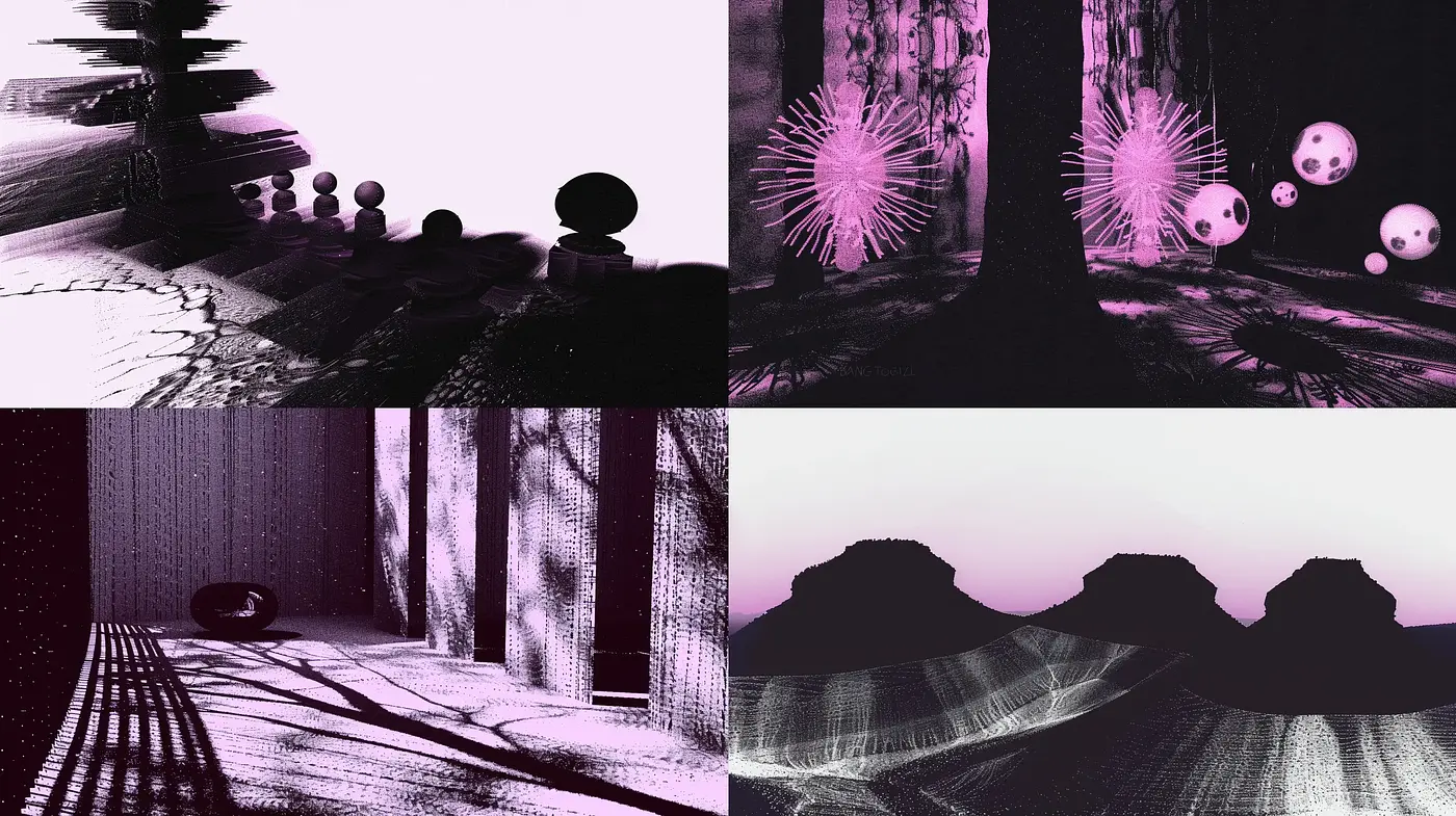 Surreal Lavender Dreamscape with Abstract Textures - Midjourney sref style