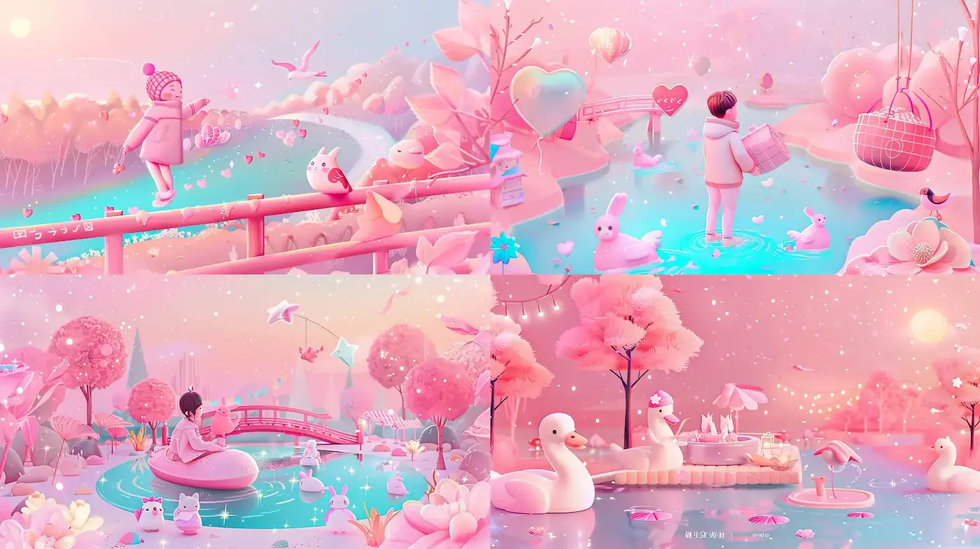 Whimsical pastel landscape in a dreamy, serene style - Midjourney sref style
