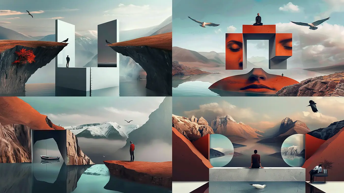 Surrealistic Serenity: A Harmonious Blend of Nature and Geometric Abstraction - Midjourney sref style