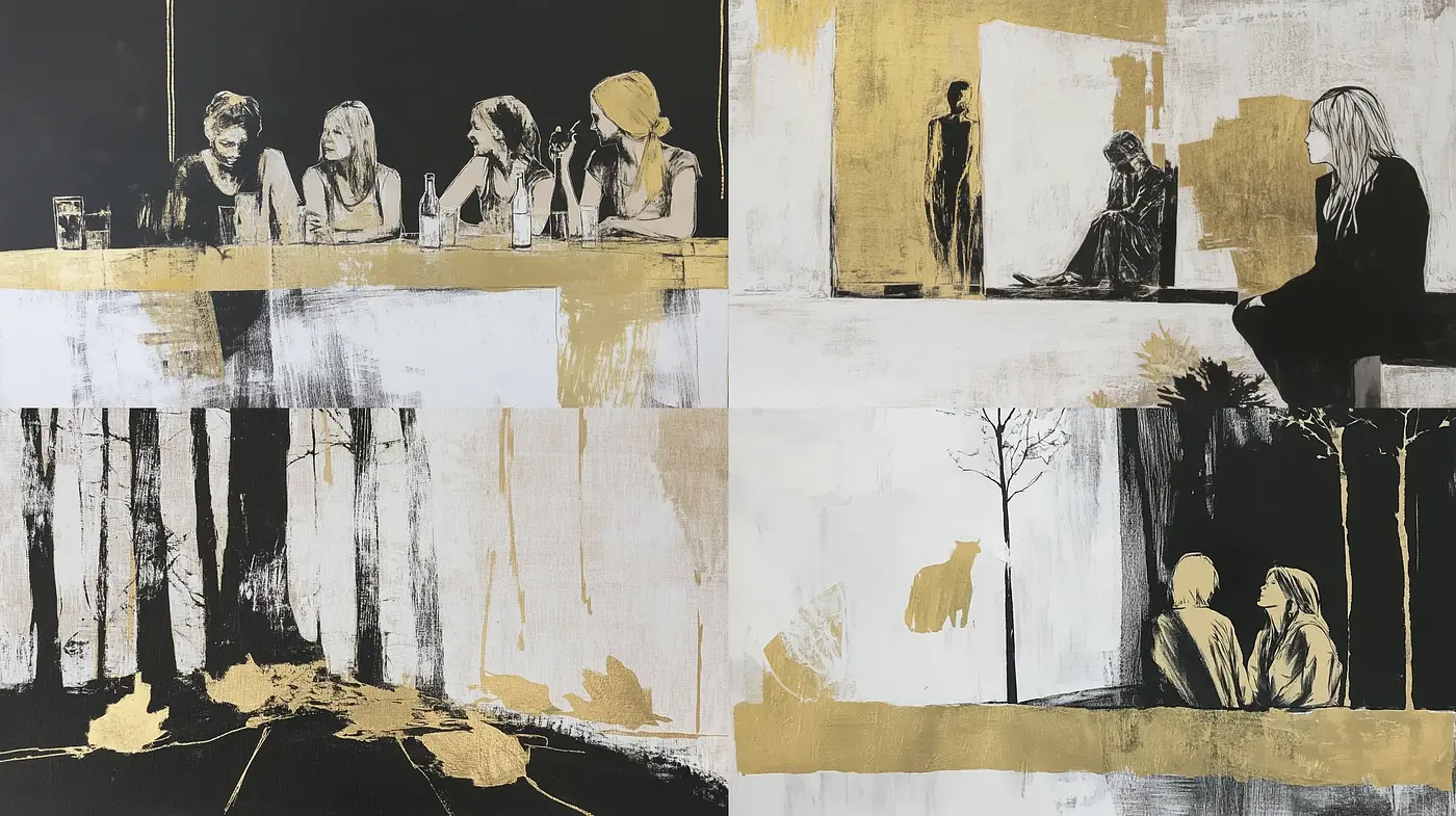 Contemporary Abstract Expressionism with Monochromatic Gold and Black - Midjourney sref style