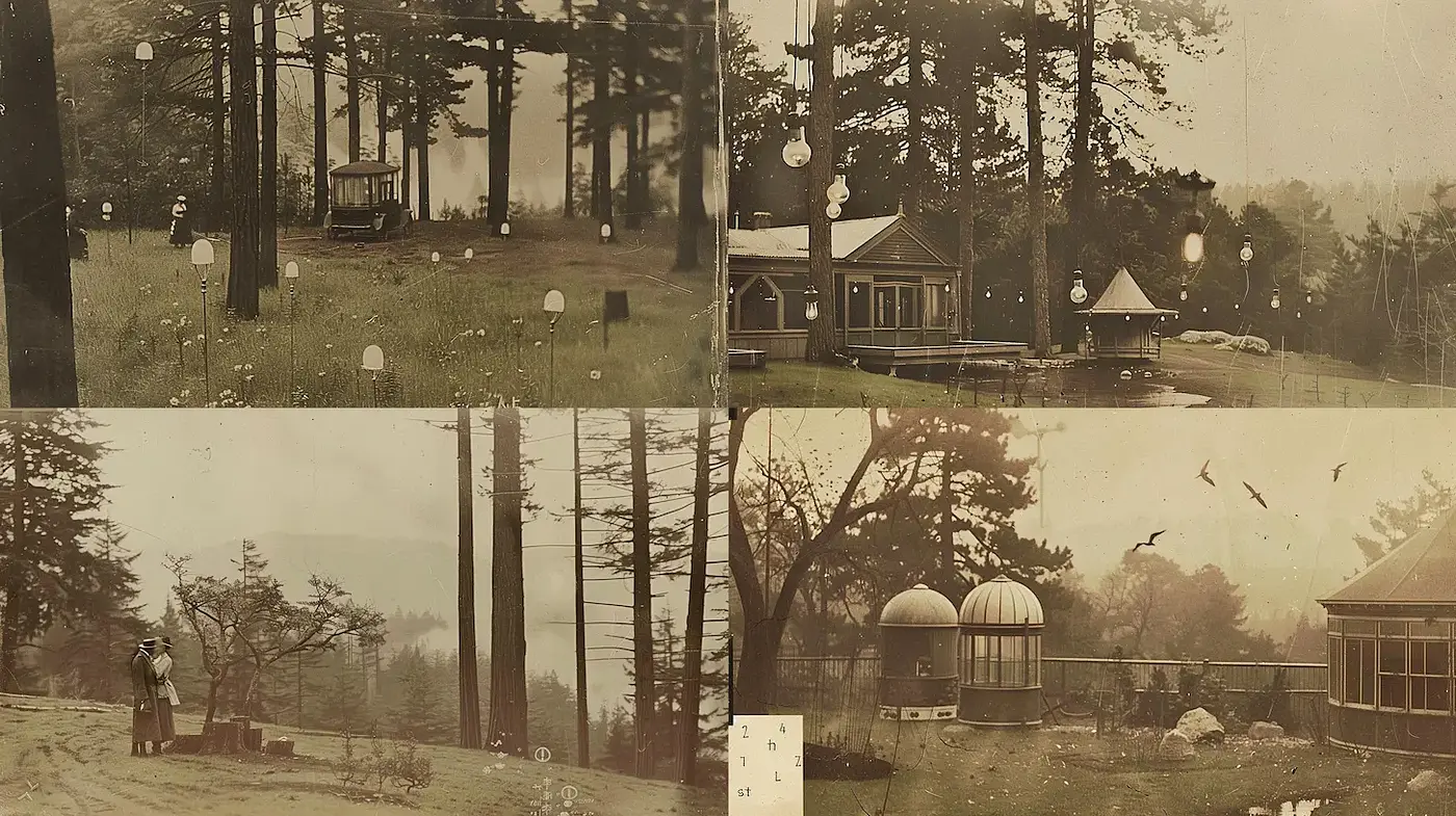 Nostalgic Vintage Landscape with Ethereal Elements - Midjourney sref style