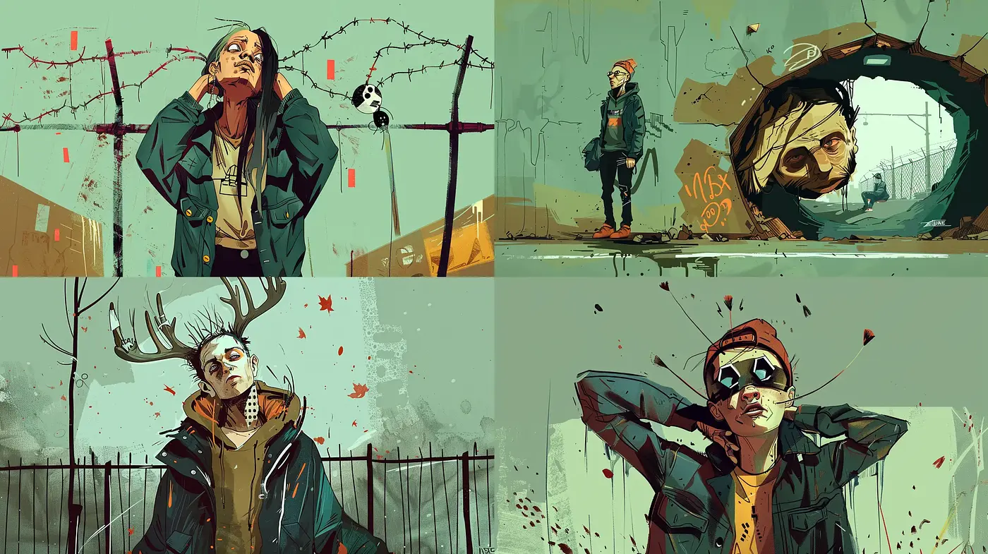 Post-Apocalyptic Urban Grunge with Stylized Strokes - Midjourney sref style
