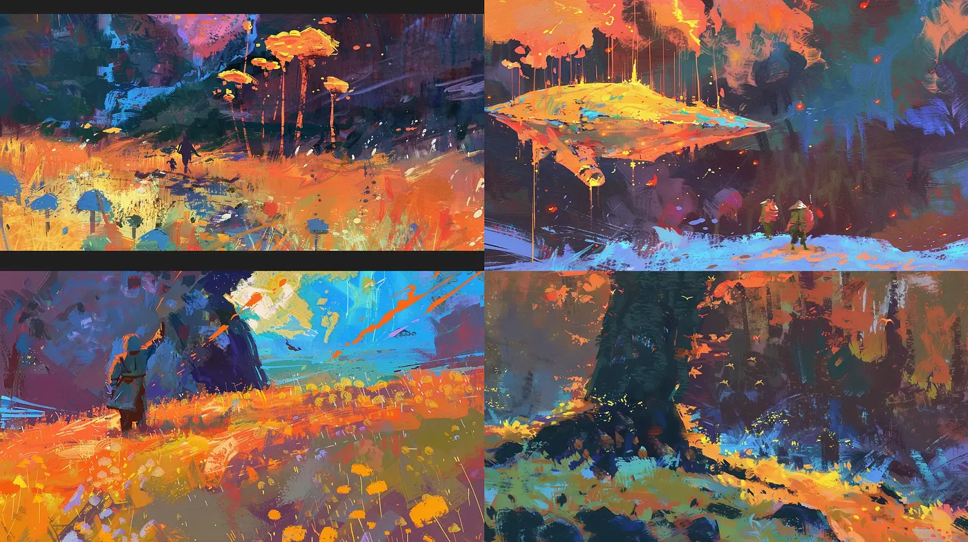 Luminous Brushwork Harmony in Abstracted Landscapes - Midjourney sref style