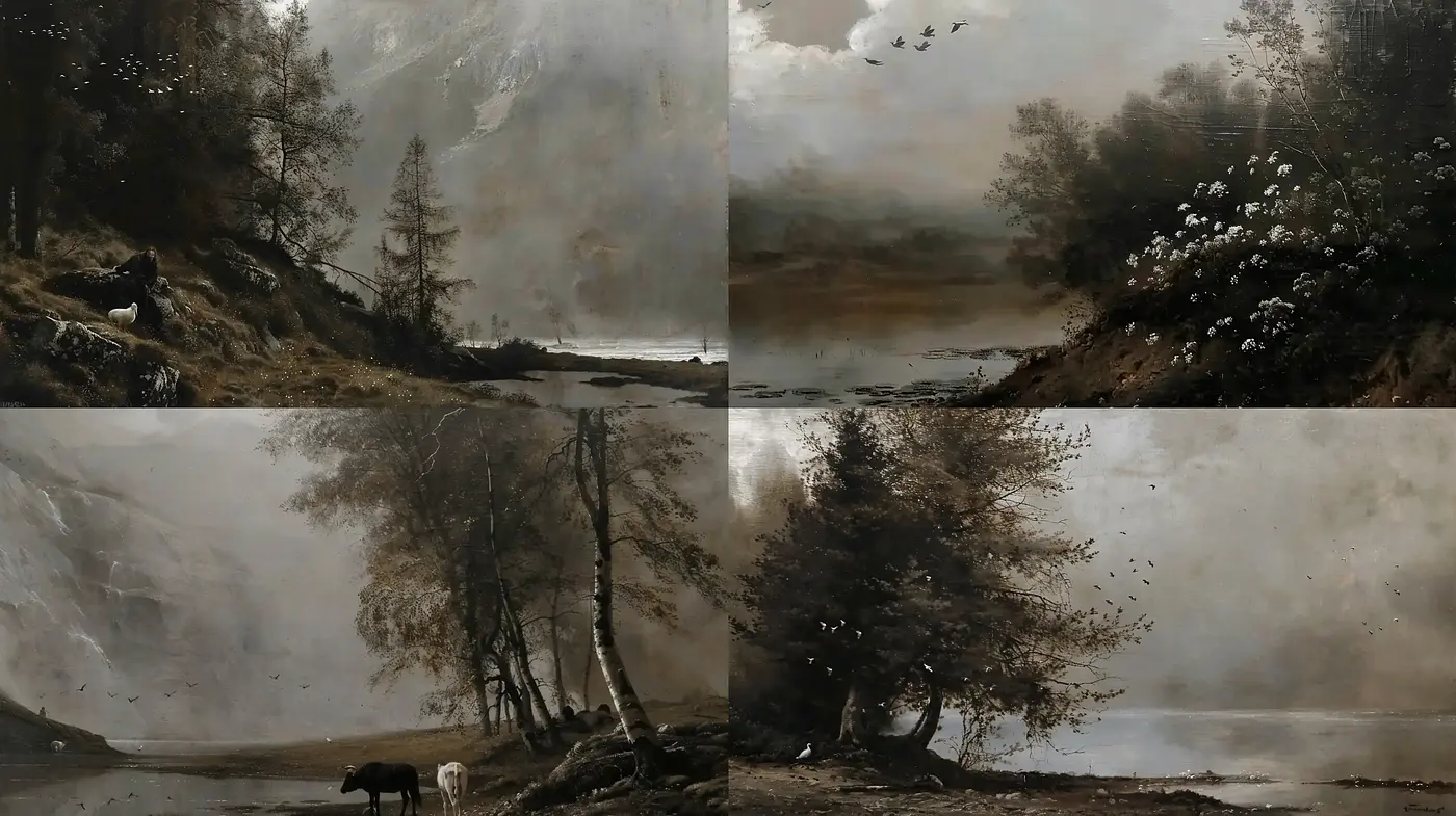 Ethereal Wilderness: A Merged Elegy of Natural Romanticism and Fine Detail - Midjourney sref style