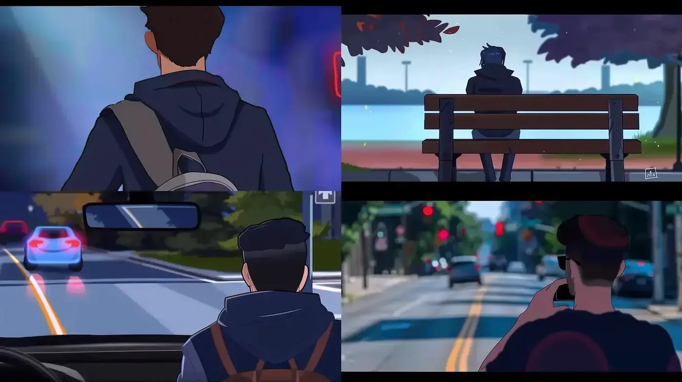 Consistent Illustrative Style with Urban and Nostalgic Elements Across Four Images - Midjourney sref style