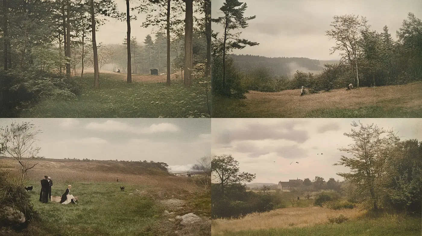 Tranquil Pastoral Vistas with a Faded Photographic Essence - Midjourney sref style