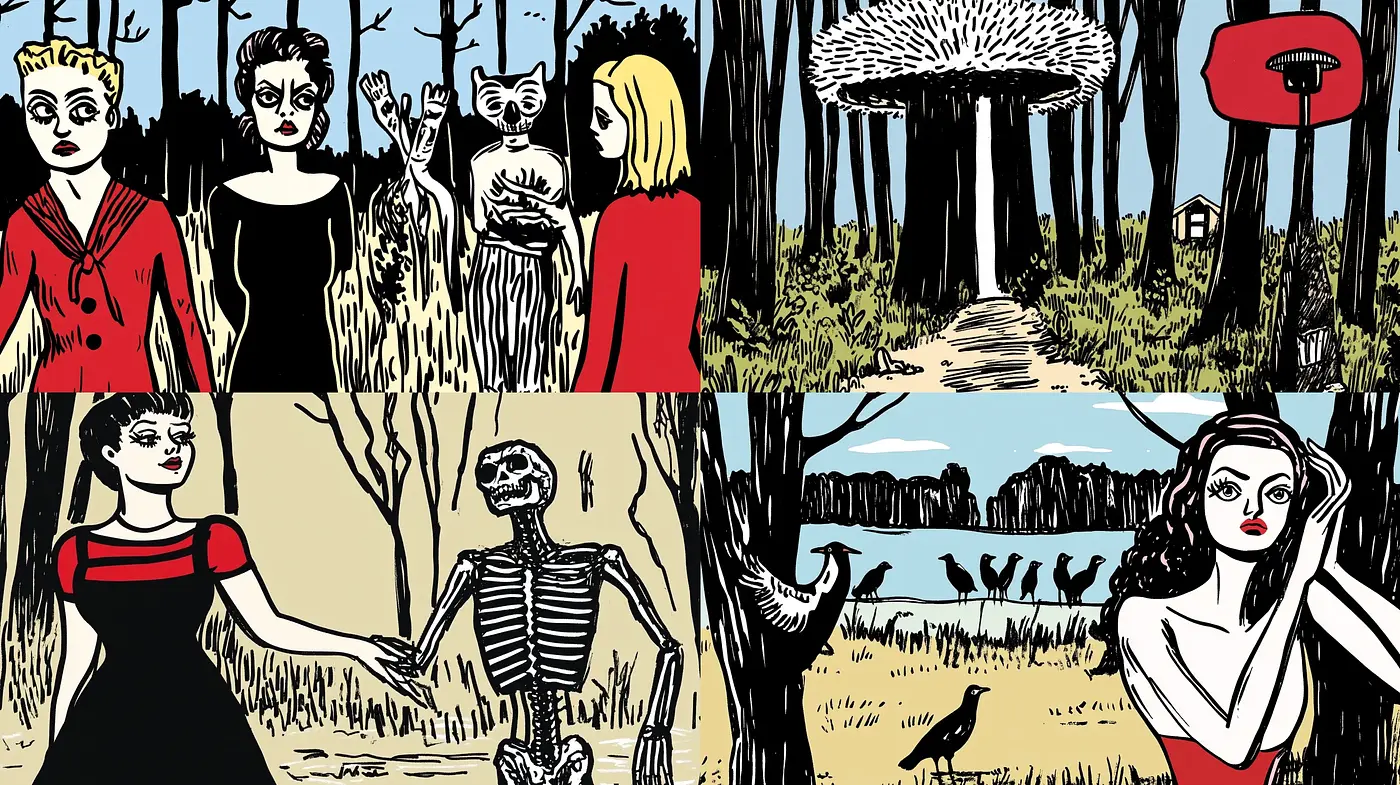 Creepy Vintage Comic Book Aesthetics with a Dark, Surreal Undercurrent - Midjourney sref style