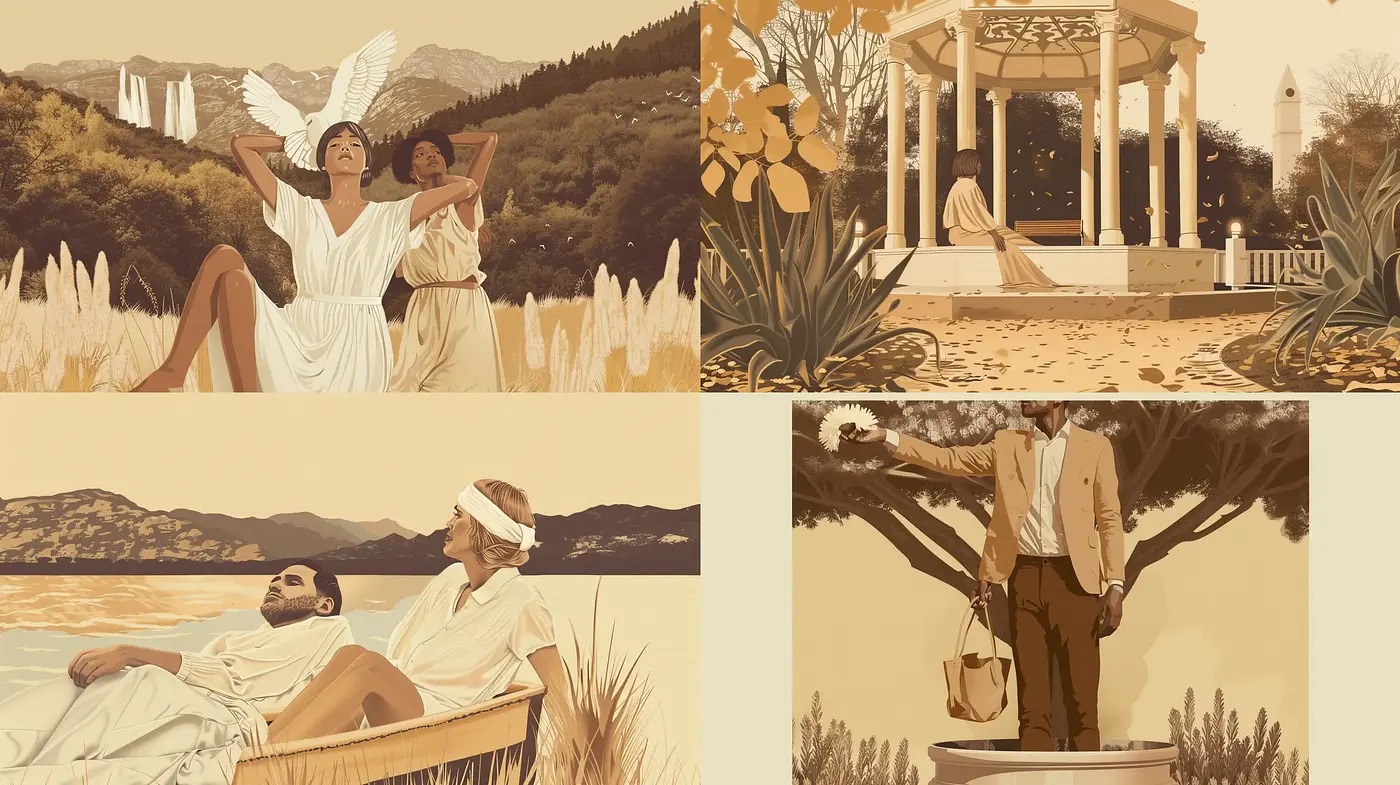 Ethereal Serenity in Sepia - A Harmonized Vintage Illustration Collection - Midjourney sref style