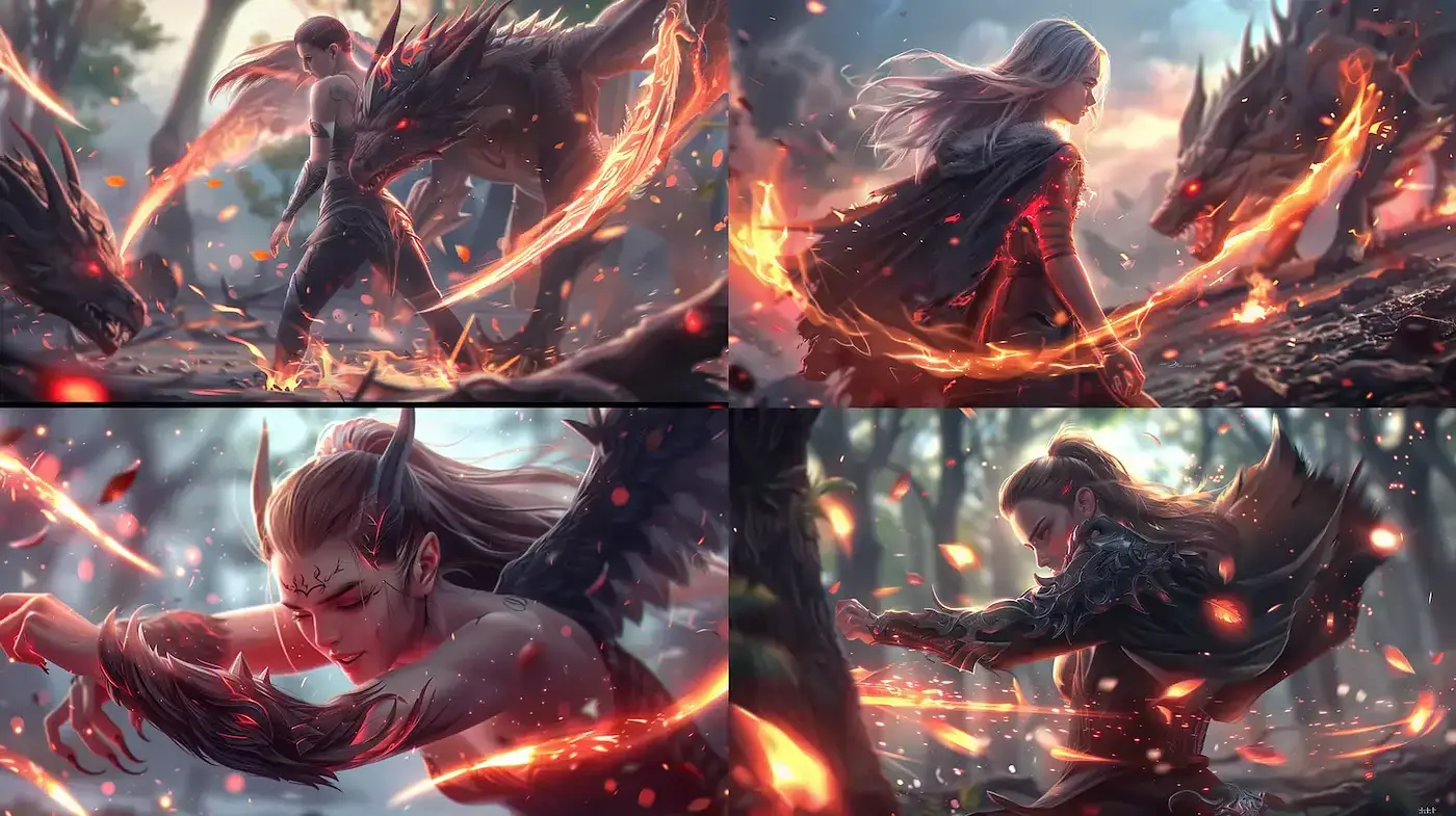 Enchanting fantasy imagery with dynamic action and mystical undertones - Midjourney sref style