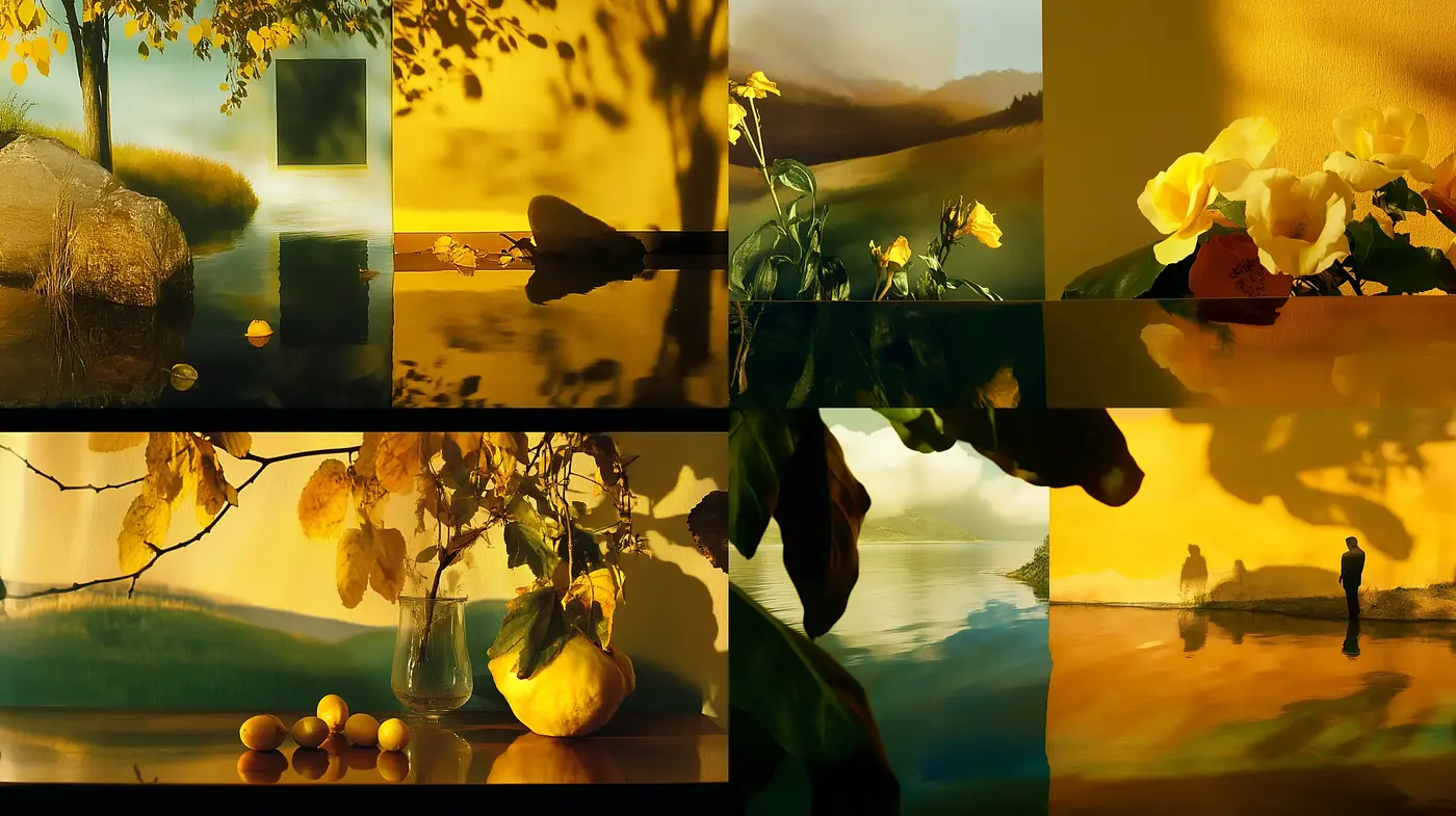 Warm Amber Hues and Luminous Tones in Tranquil Settings - Midjourney sref style