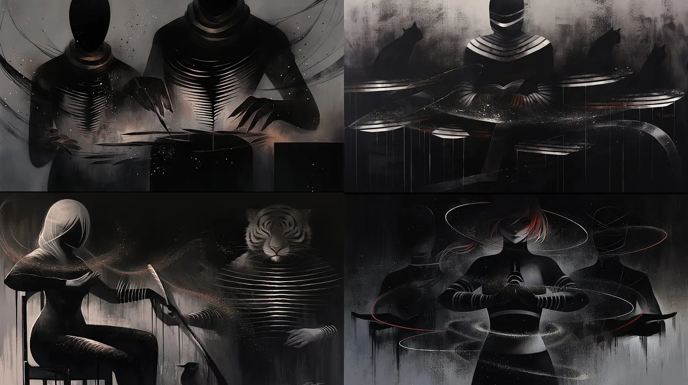 Monochrome Elegance with Ethereal Overtones and Streaked Textures - Midjourney sref style