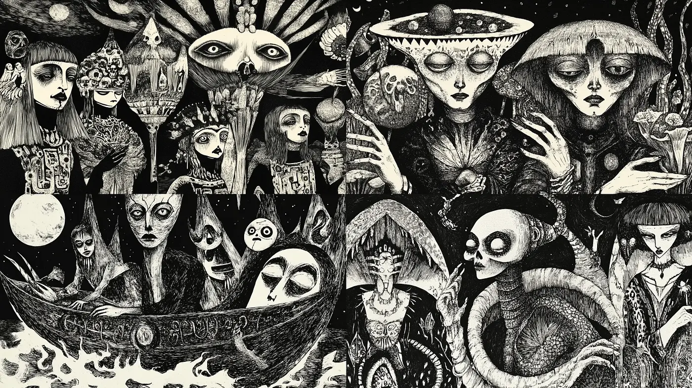 Surreal Ethereal Dreamscape: An Homage to Pen-and-Ink Fantasia - Midjourney sref style