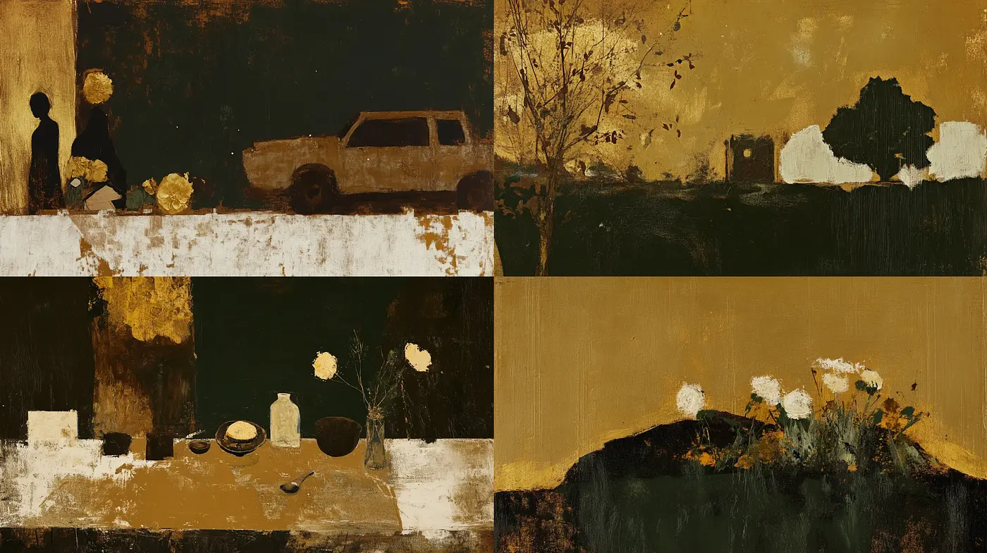 Rustic Earth Tones and Textured Abstraction - Midjourney sref style