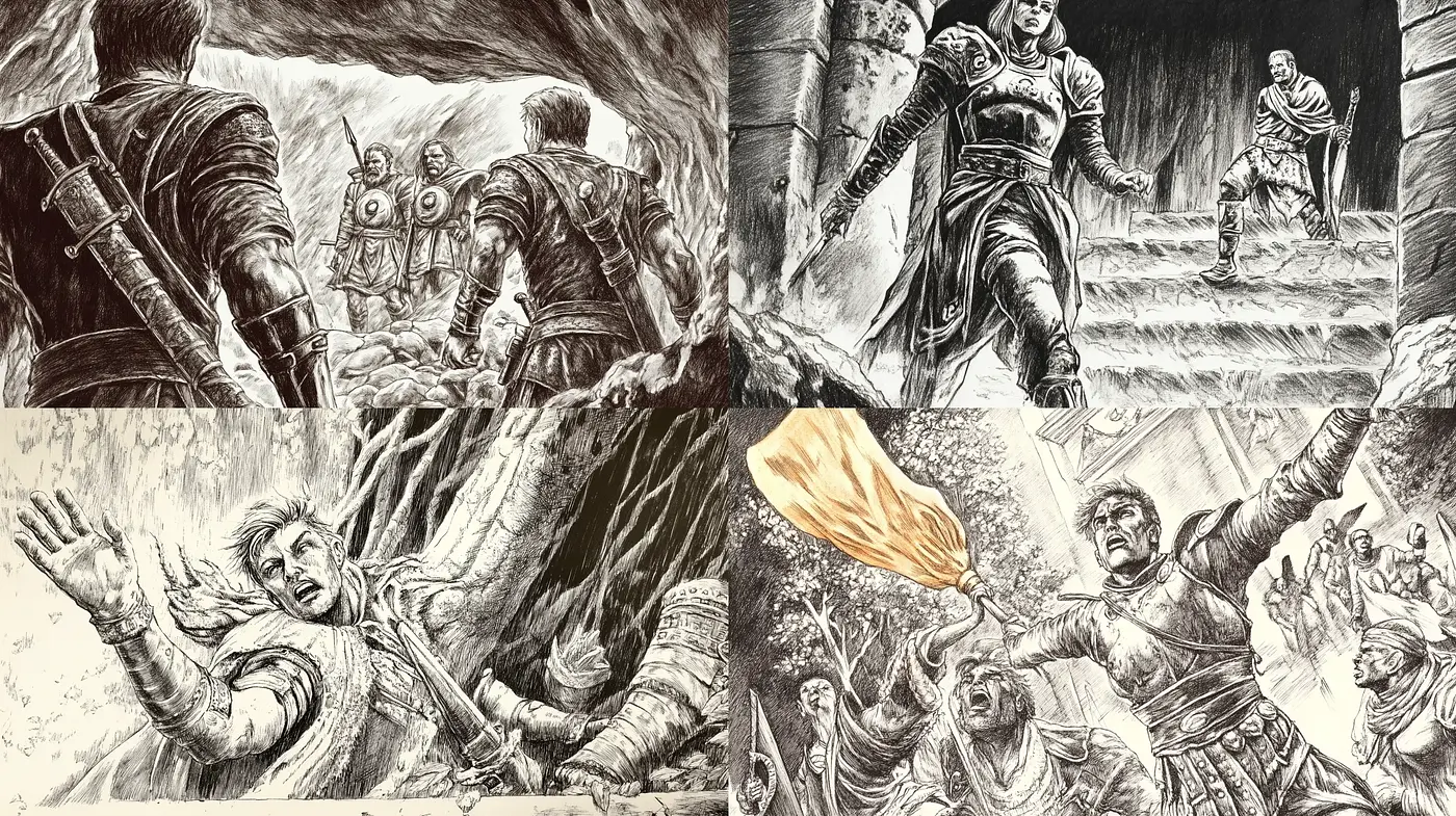 Monochromatic Epic Graphic Novel Illustration Style - Midjourney sref style