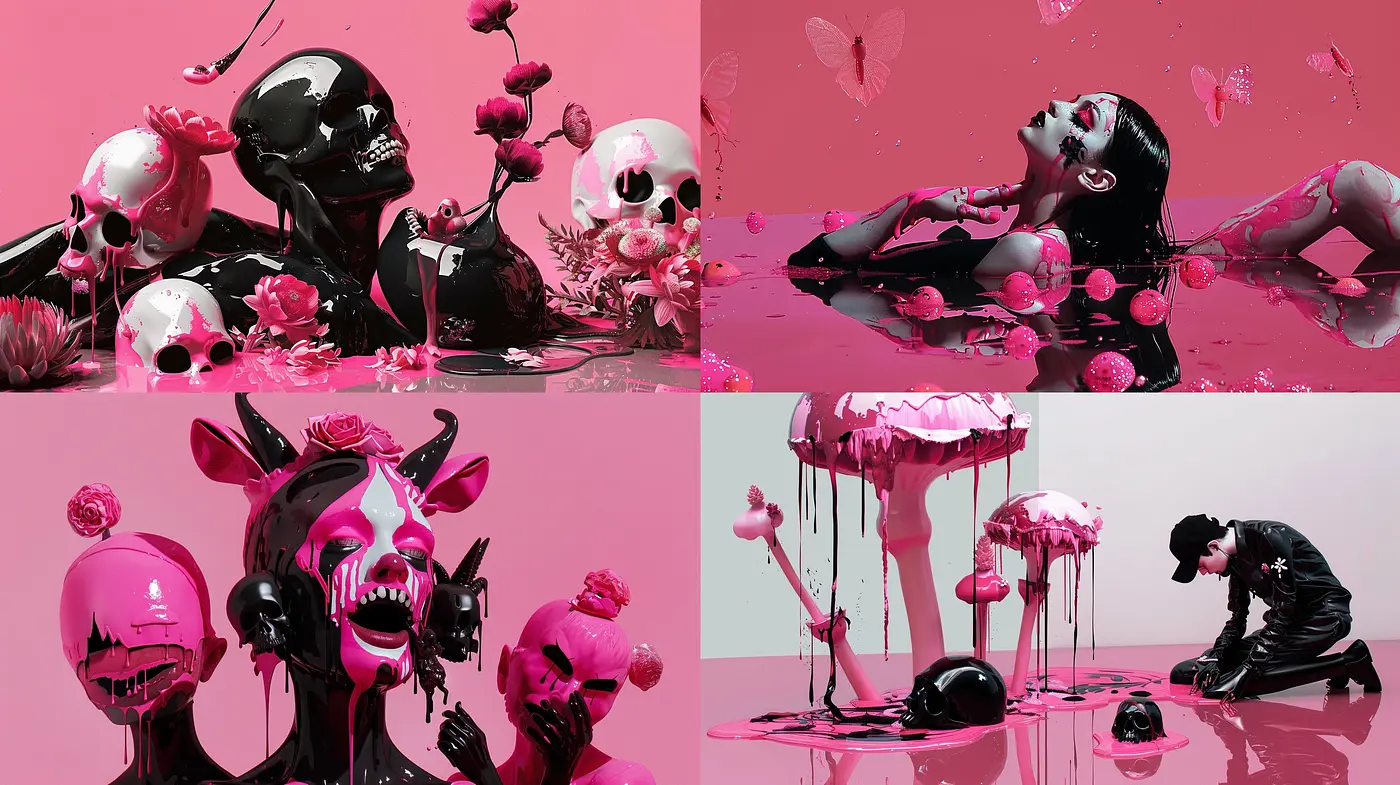 Monochromatic Elegance with a Surreal Twist: A Study of Pink and Black - Midjourney sref style