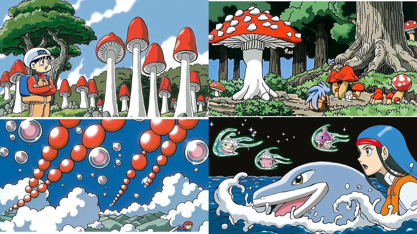 Playful and whimsical illustration style combining fantasy elements with vibrant colors - Midjourney sref style