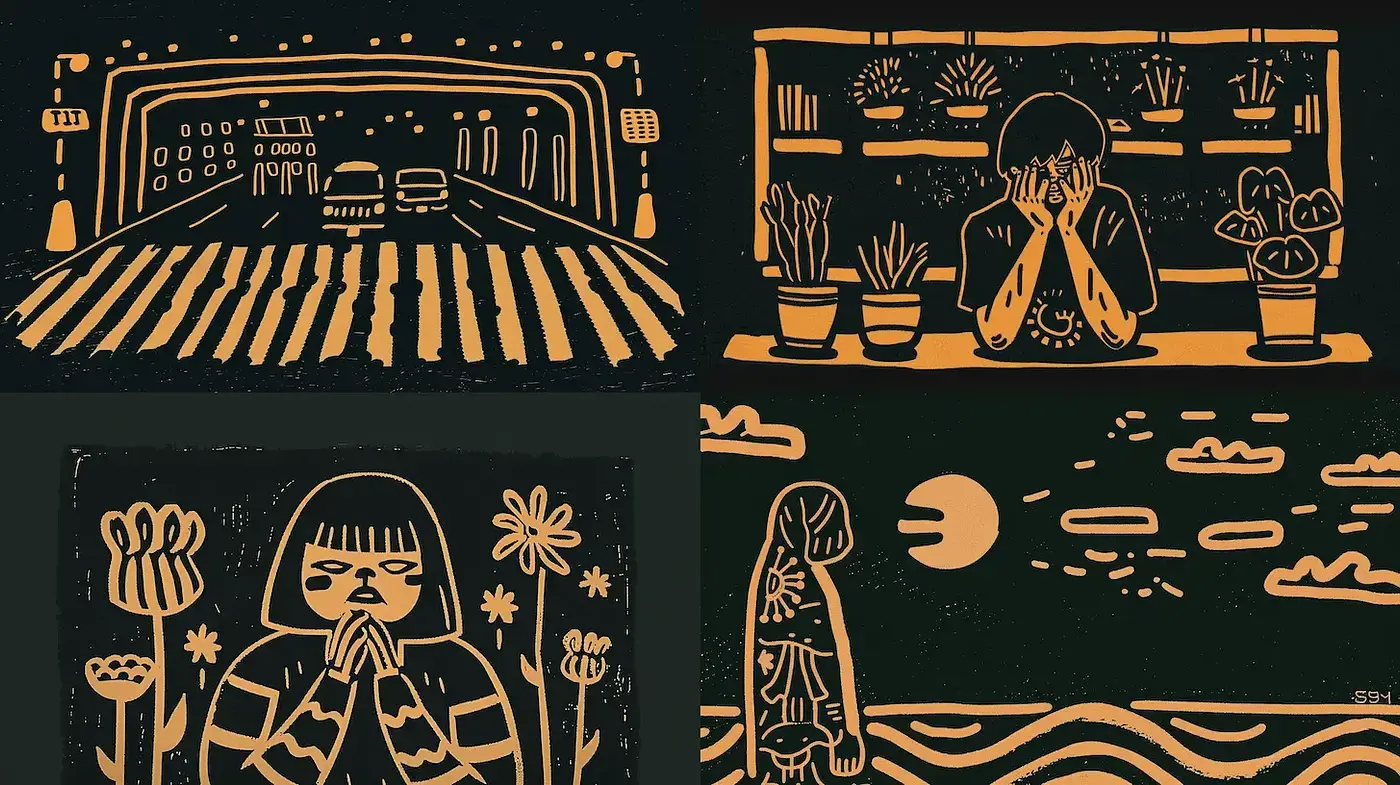 Monochromatic Echoes of Traditional Woodcut Aesthetics - Midjourney sref style