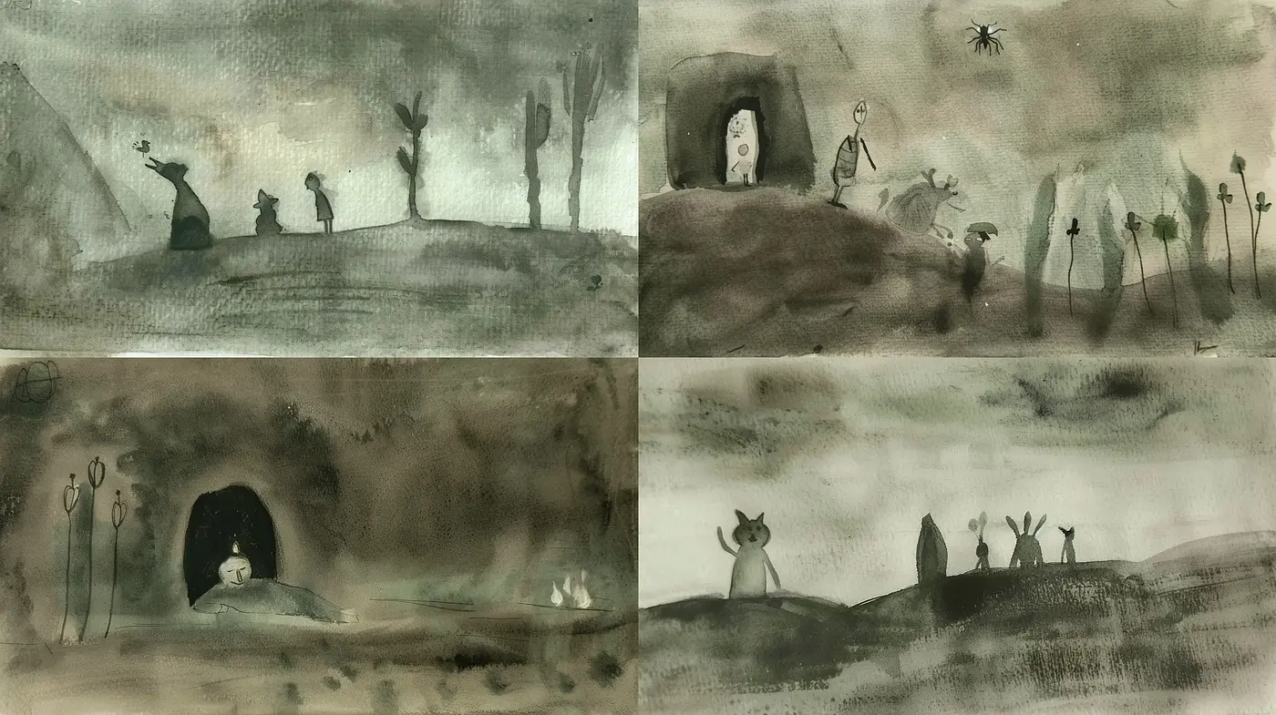 Whimsical Monochrome Dreamscape Illustrations - Midjourney sref style