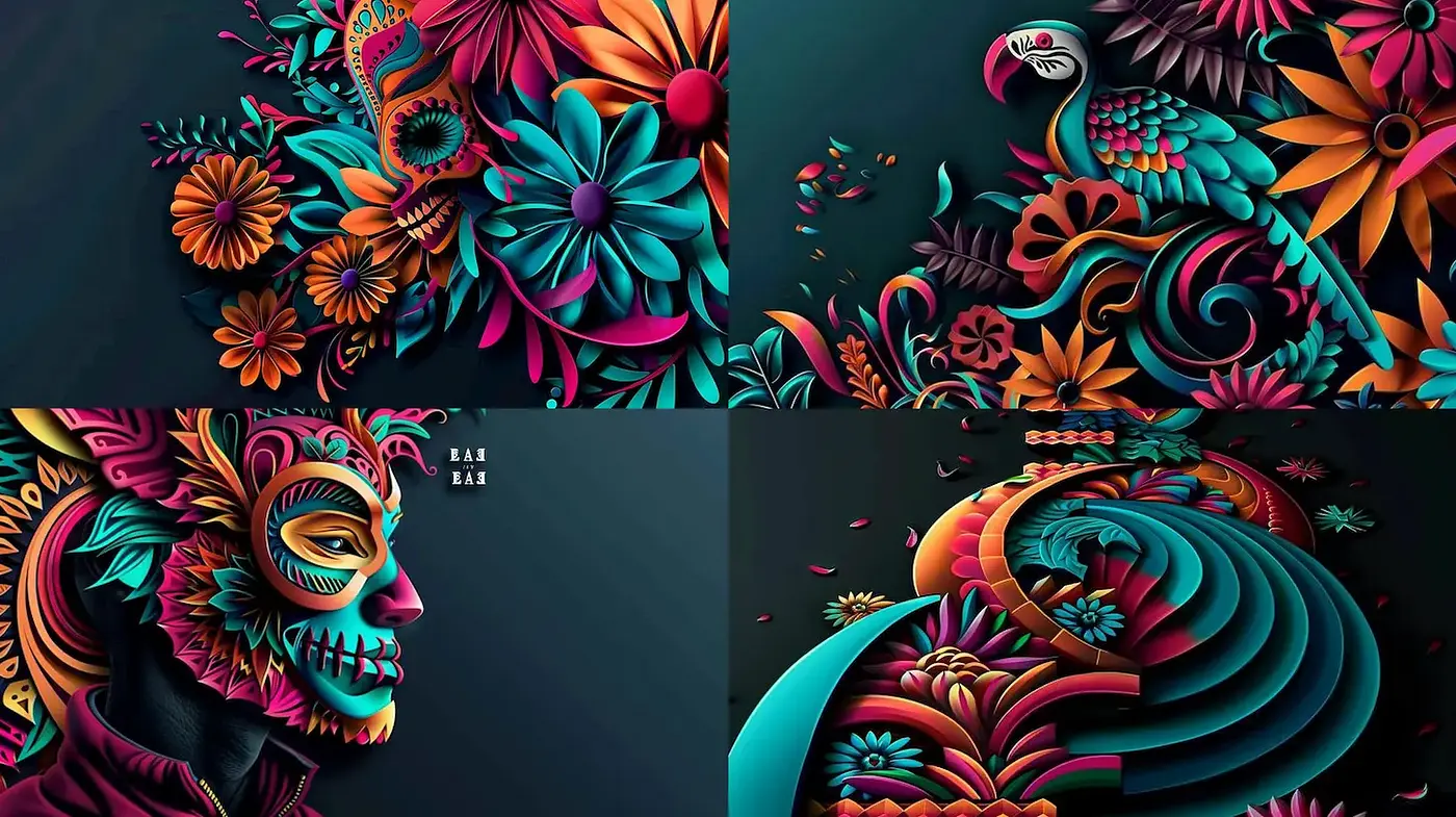 Vibrant and Intricate Floral Illustrations with a Modern Twist - Midjourney sref style