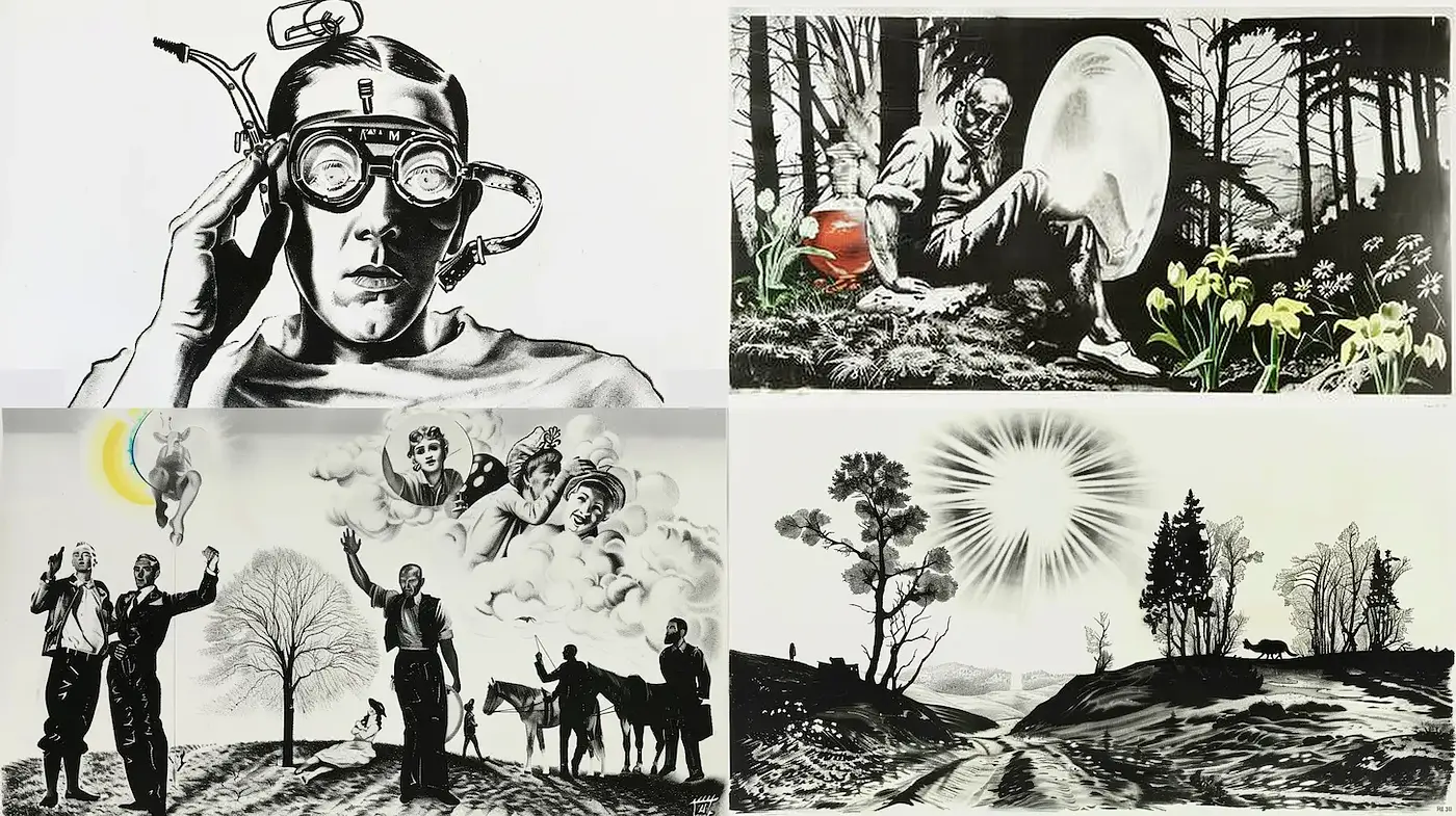 Monochromatic Vintage Artistic Expressions with Nature Elements - Midjourney sref style