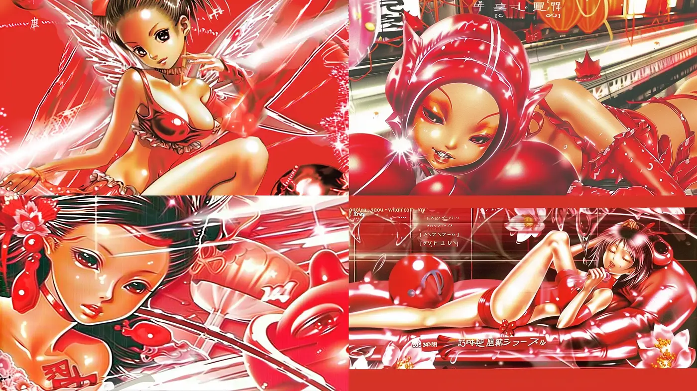 Glossy Futuristic Anime Elegance with a Red Neon Glow - Midjourney sref style