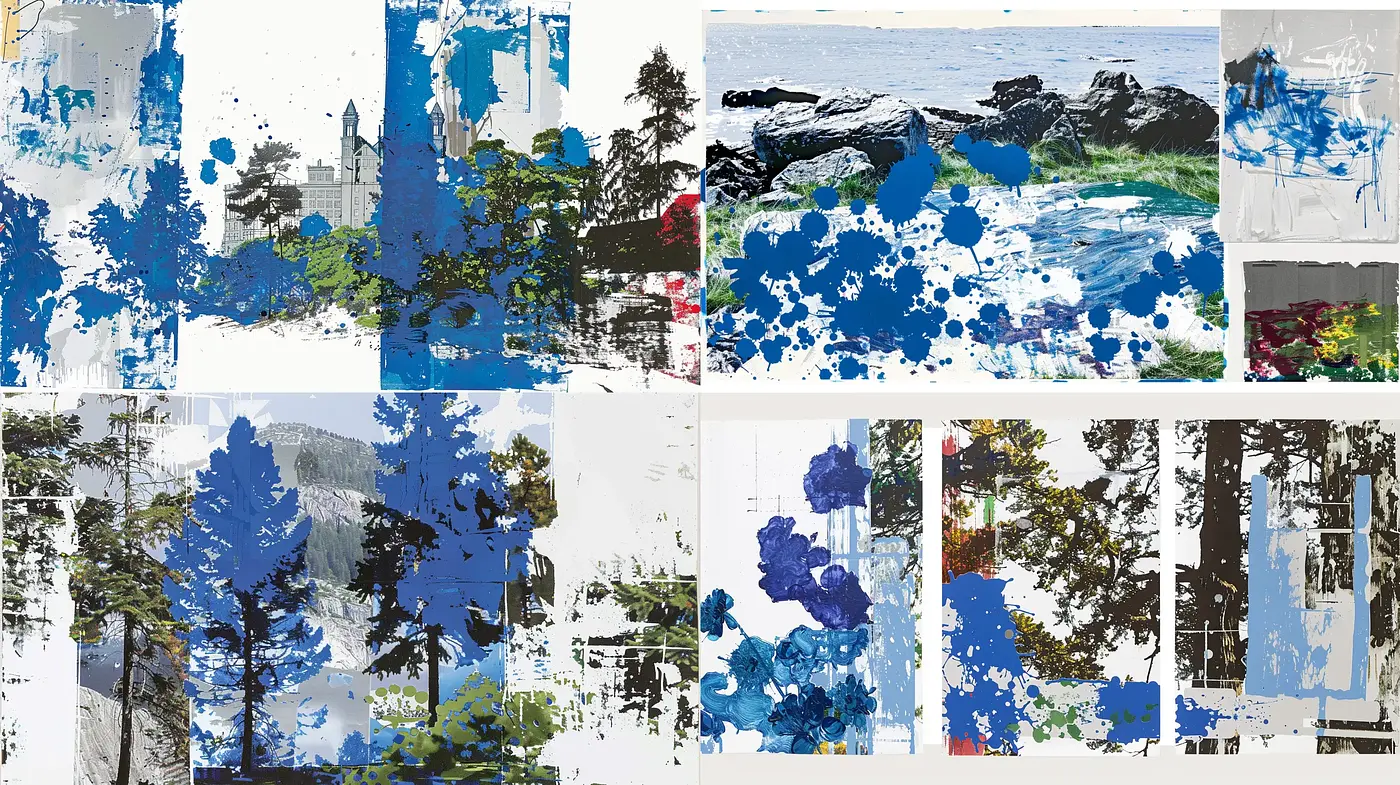 Abstract Coastal Impressions with a Serene and Unifying Blue Palette - Midjourney sref style