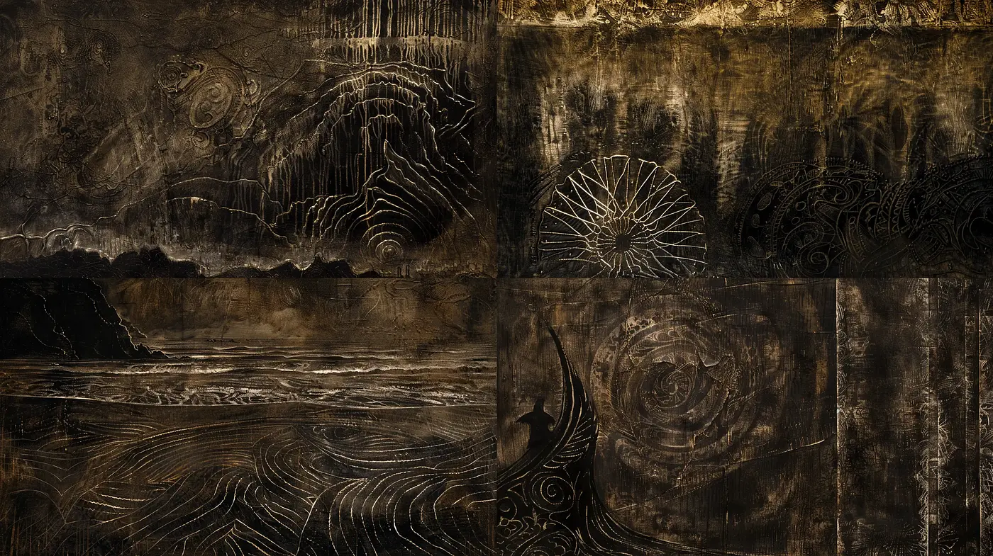 Abyssal Echoes: A Dark Palette Engraved in Time - Midjourney sref style