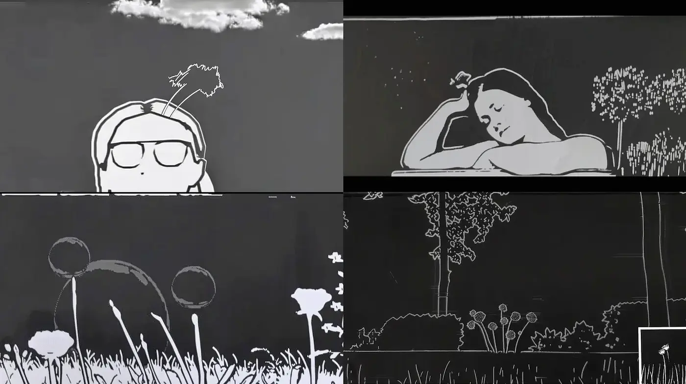 Distinctive monochromatic minimalist illustrations with dreamlike qualities - Midjourney sref style