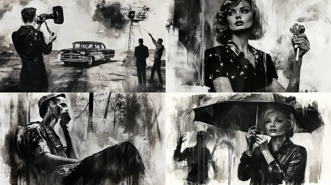 Monochromatic Nostalgia: Brushstrokes of Timeless Elegance - Midjourney sref style